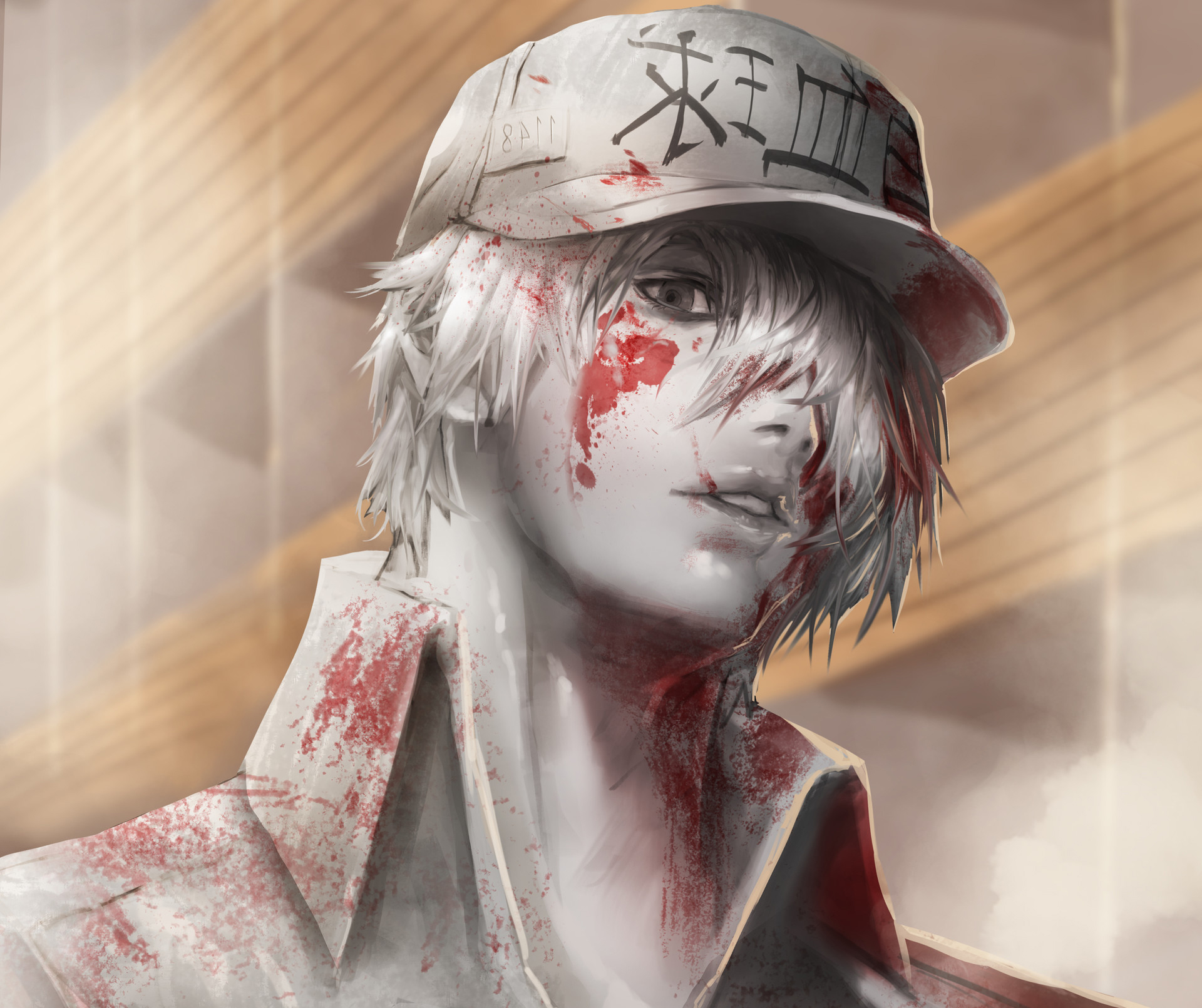 U-1146 from Cells At Work! covered in blood HD Wallpaper