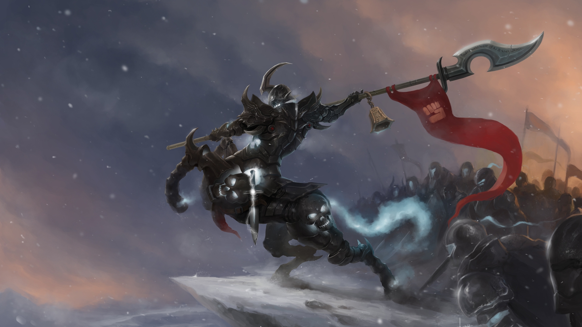 Hecarim from League of Legends on a snowy battlefield HD Wallpaper