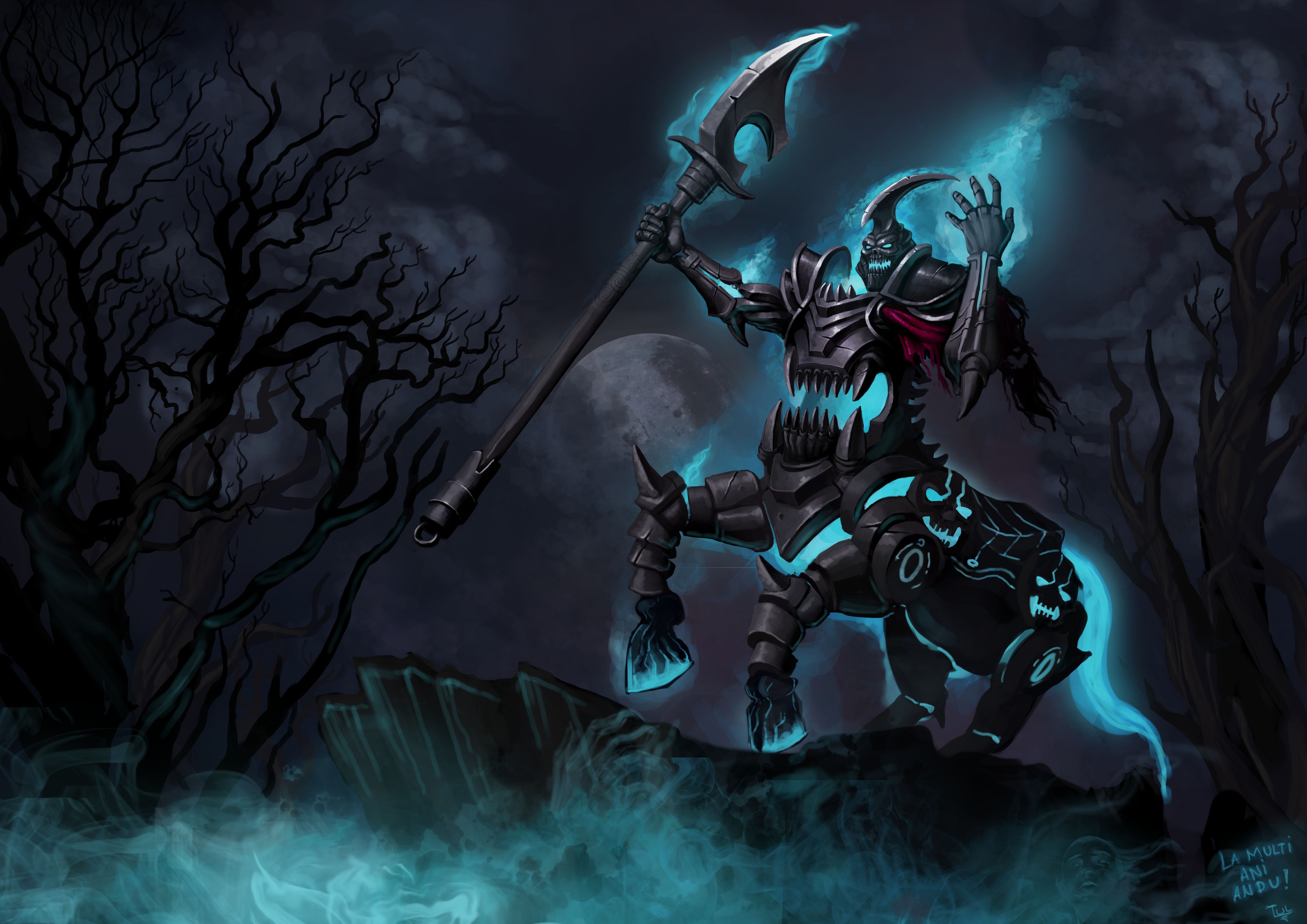 Hecarim from League of Legends in a dark forest HD Wallpaper