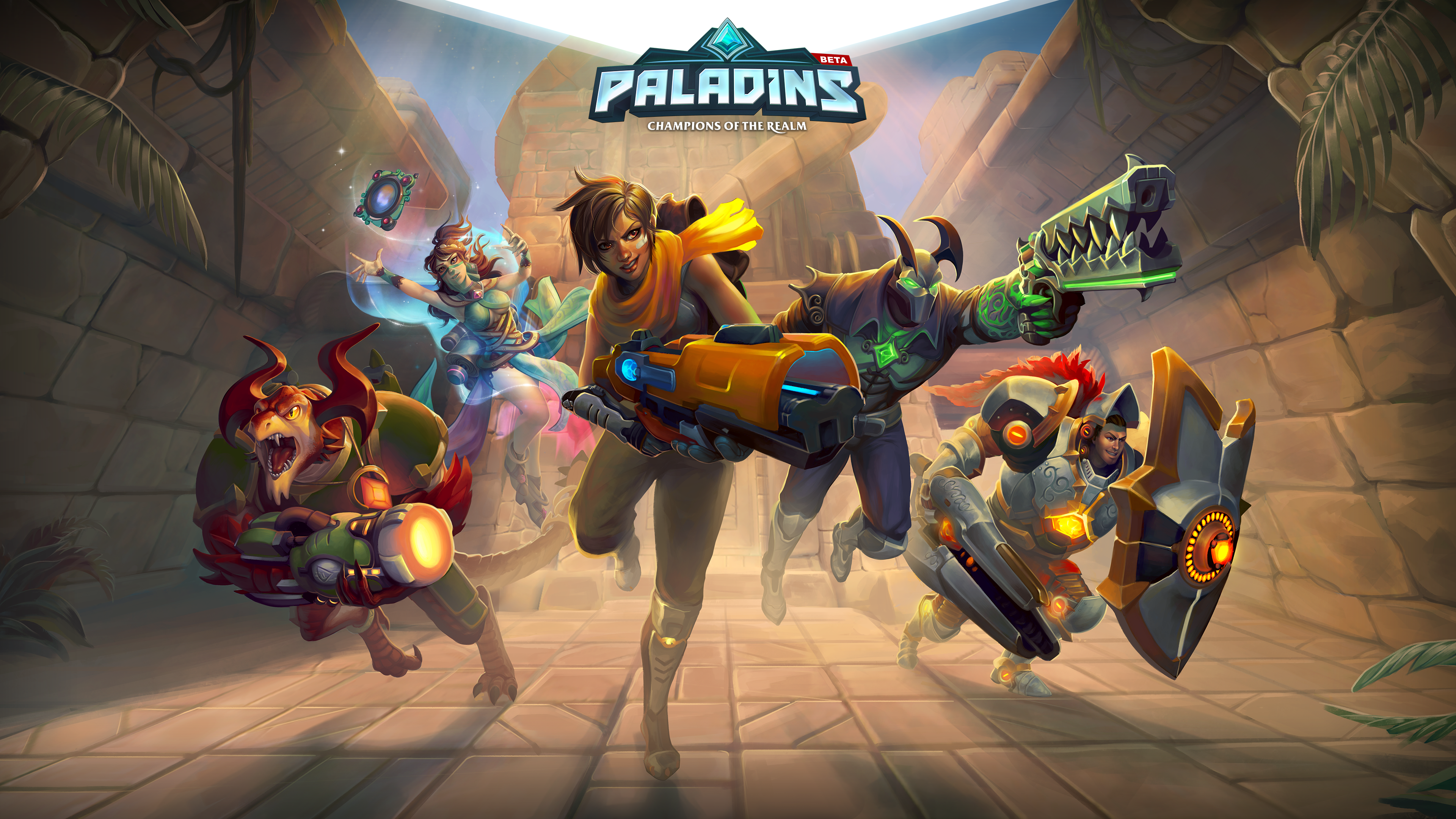 Paladins Champions of the Realm characters in ancient ruins HD Wallpaper