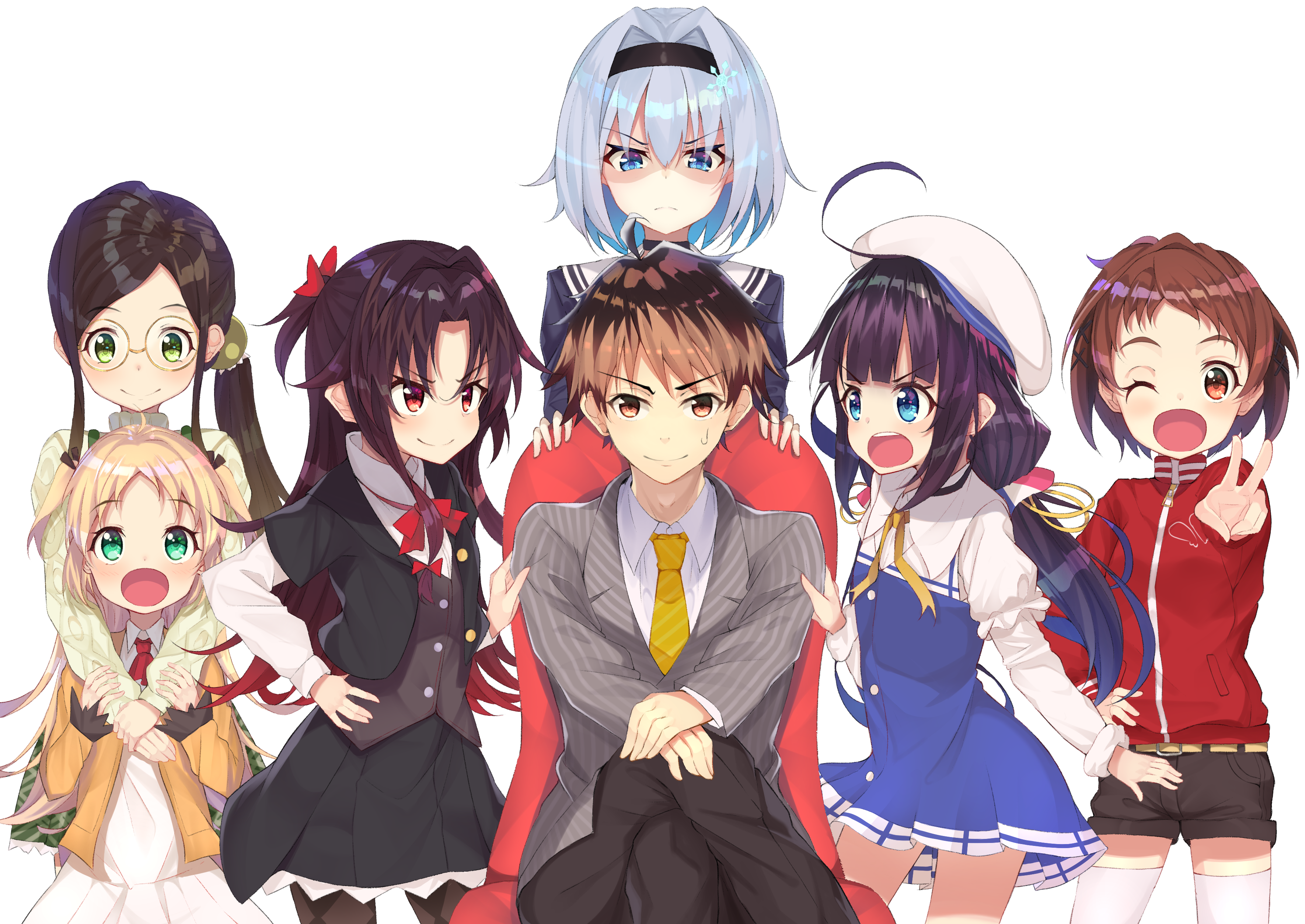 Group of anime characters with a man in the center HD Wallpaper