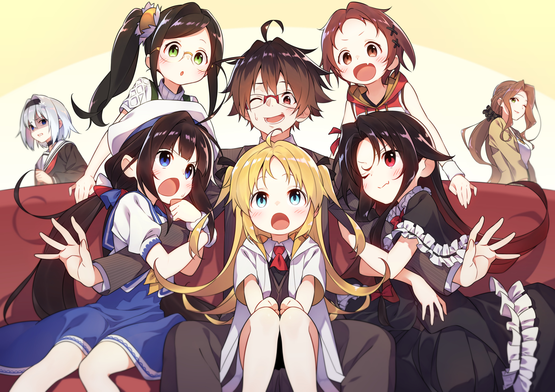 Ginko Sora and friends sitting on a couch HD Wallpaper