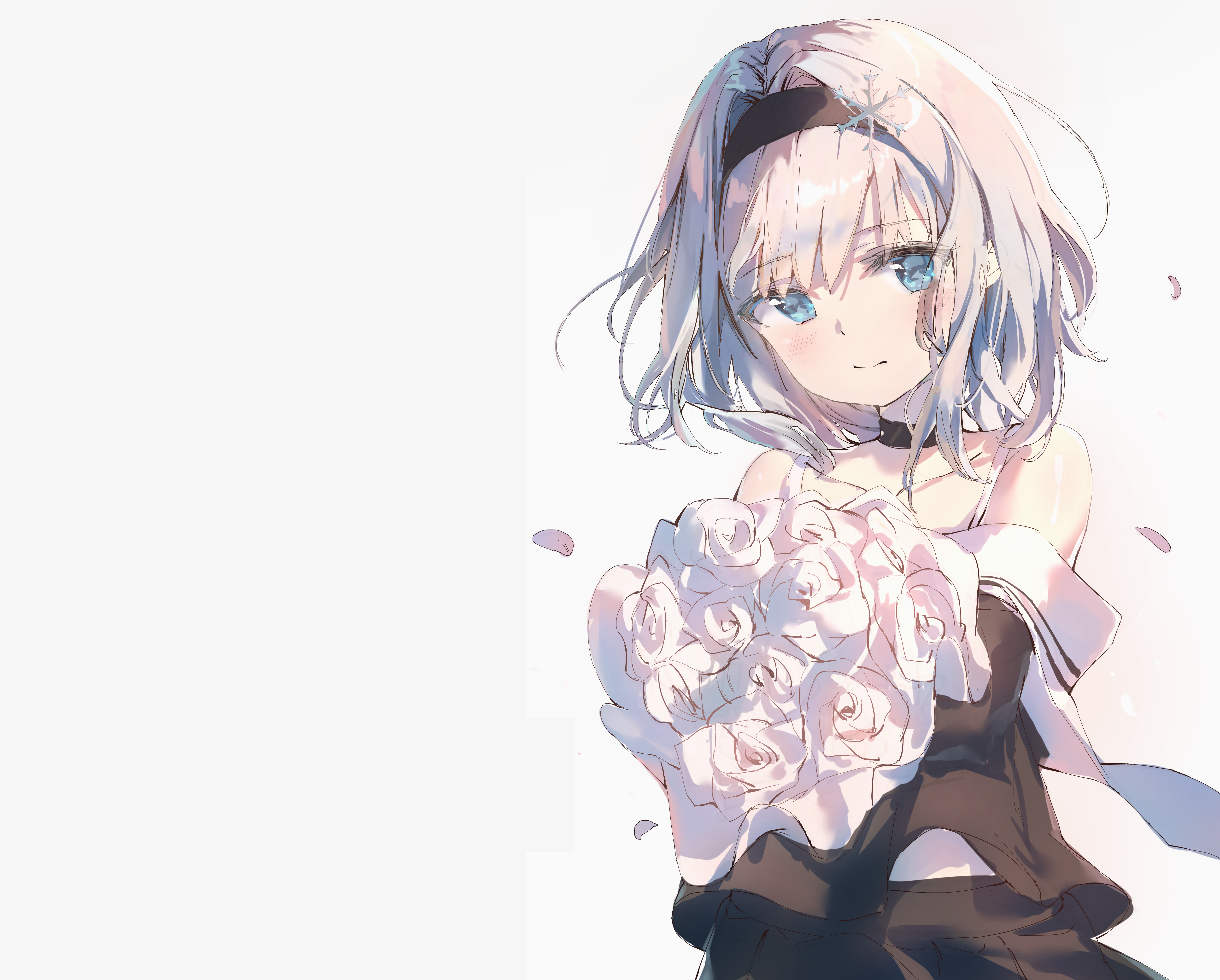Girl holding a bouquet of roses HD Wallpaper