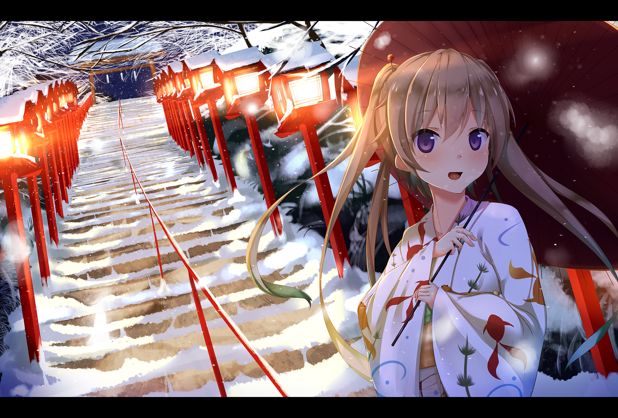 Mashiro Arisaka in a snowy shrine HD Wallpaper