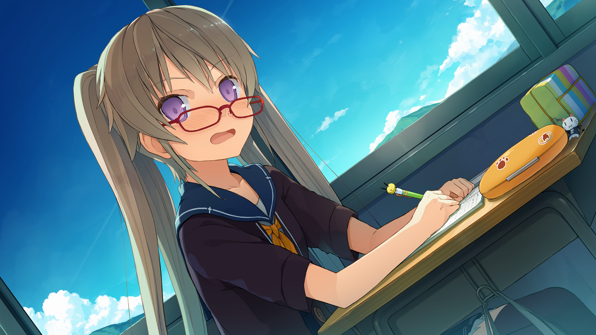 Mashiro Arisaka writing at a desk HD Wallpaper