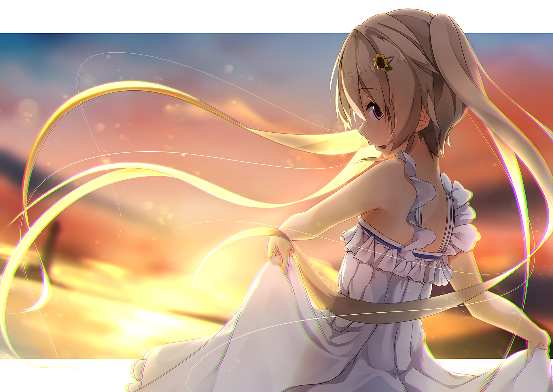 Mashiro Arisaka in a white dress at sunset HD Wallpaper