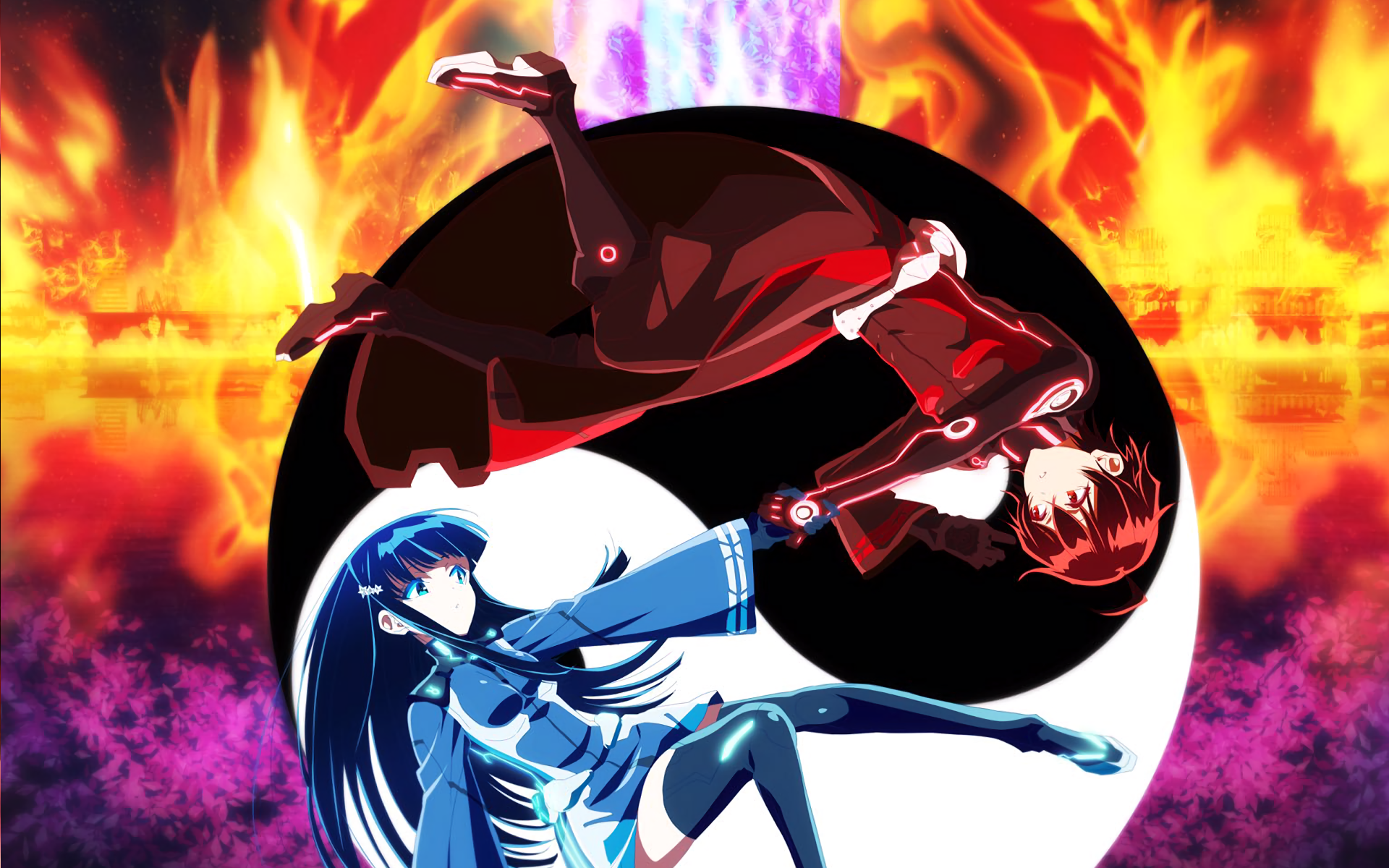Benio Adashino and another girl in a Yin Yang symbol HD Wallpaper