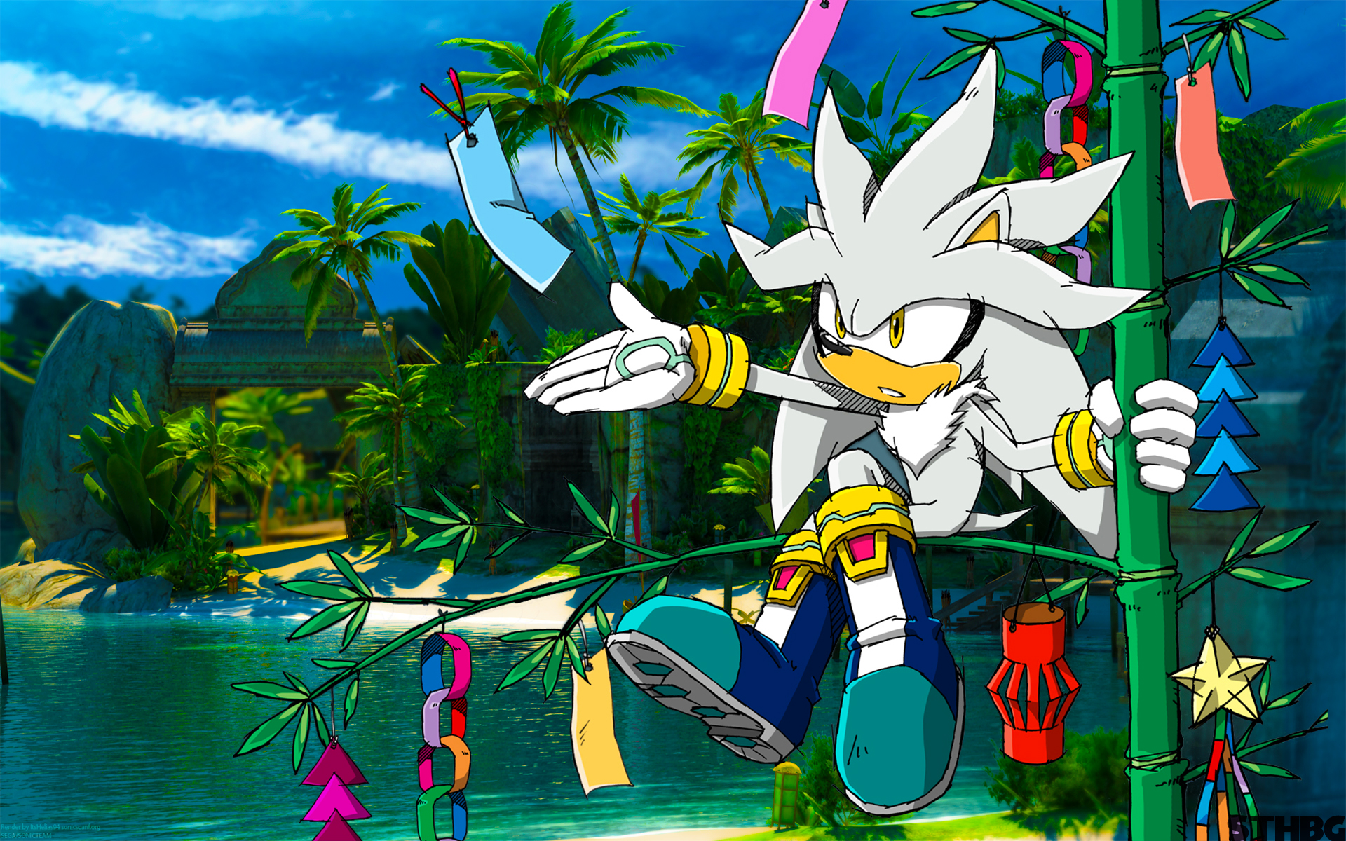 Silver the Hedgehog on a tropical island HD Wallpaper
