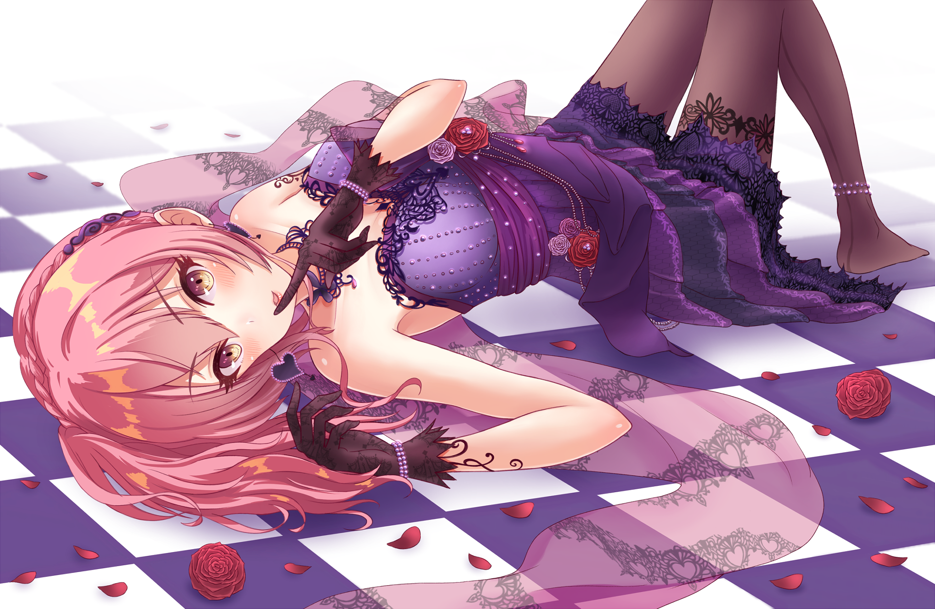 Mika Jougasaki lying on a checkered floor HD Wallpaper