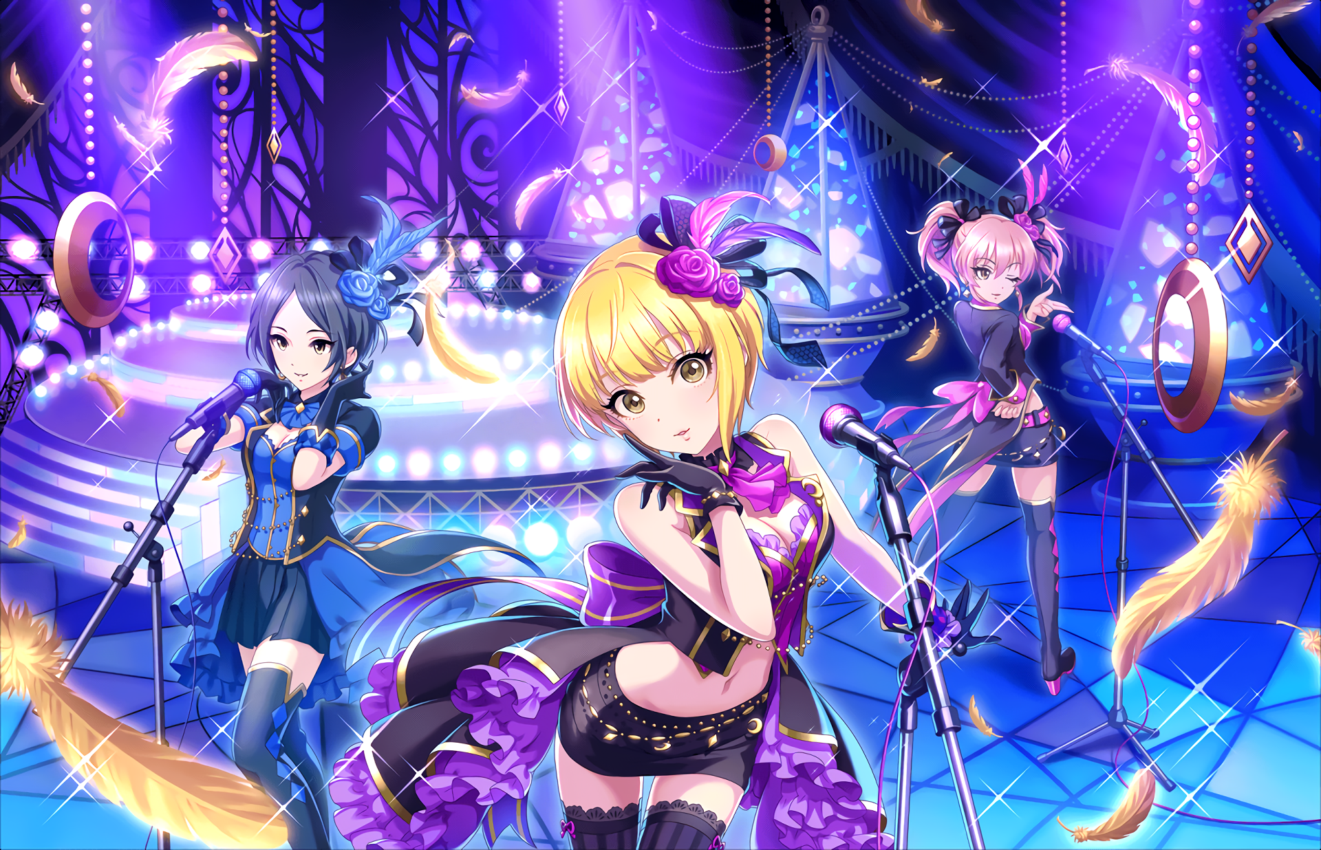 Mika Jougasaki and two other female idols performing on stage HD Wallpaper