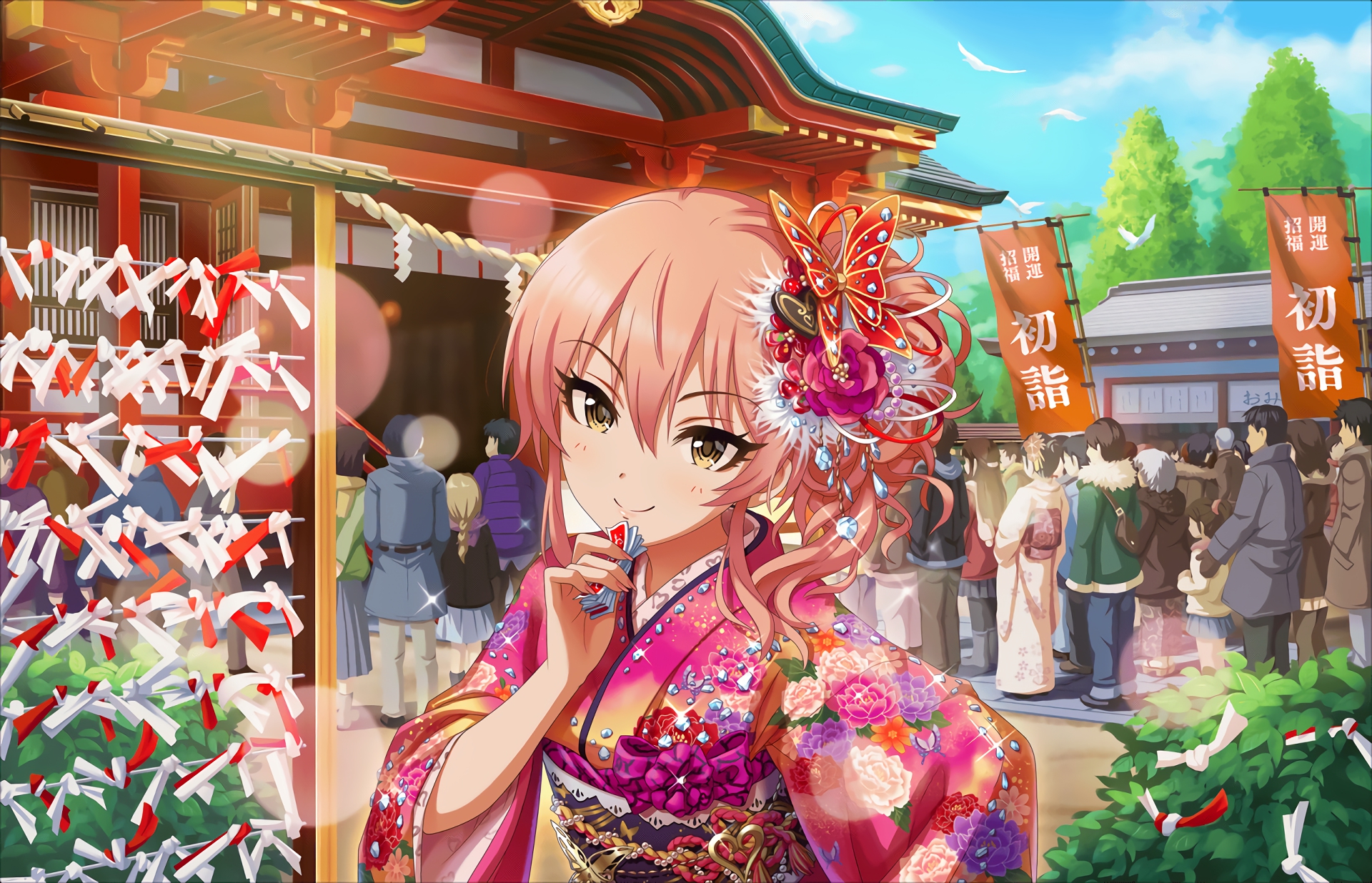 Mika Jougasaki in Kimono at Shrine HD Wallpaper