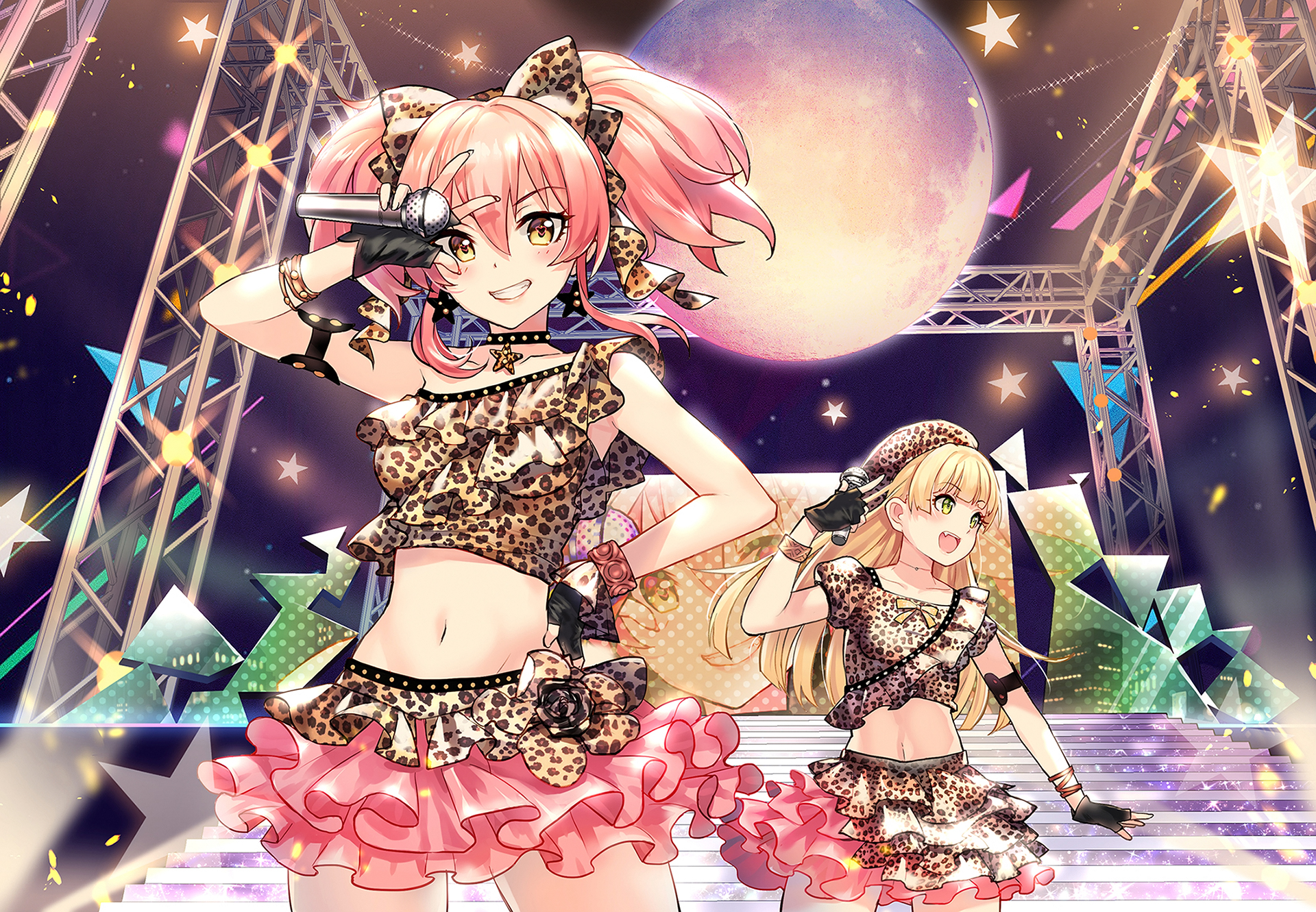 Mika Jougasaki and blonde girl on stage HD Wallpaper