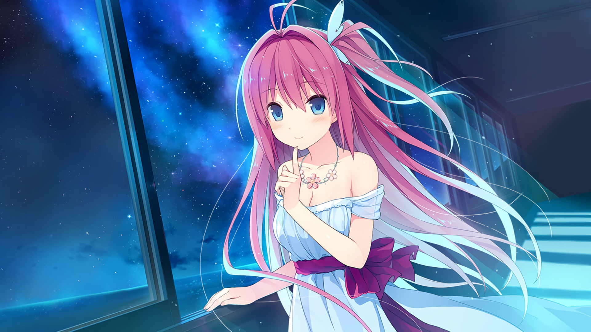 Asuka Kurashina in a white dress looking at the stars HD Wallpaper