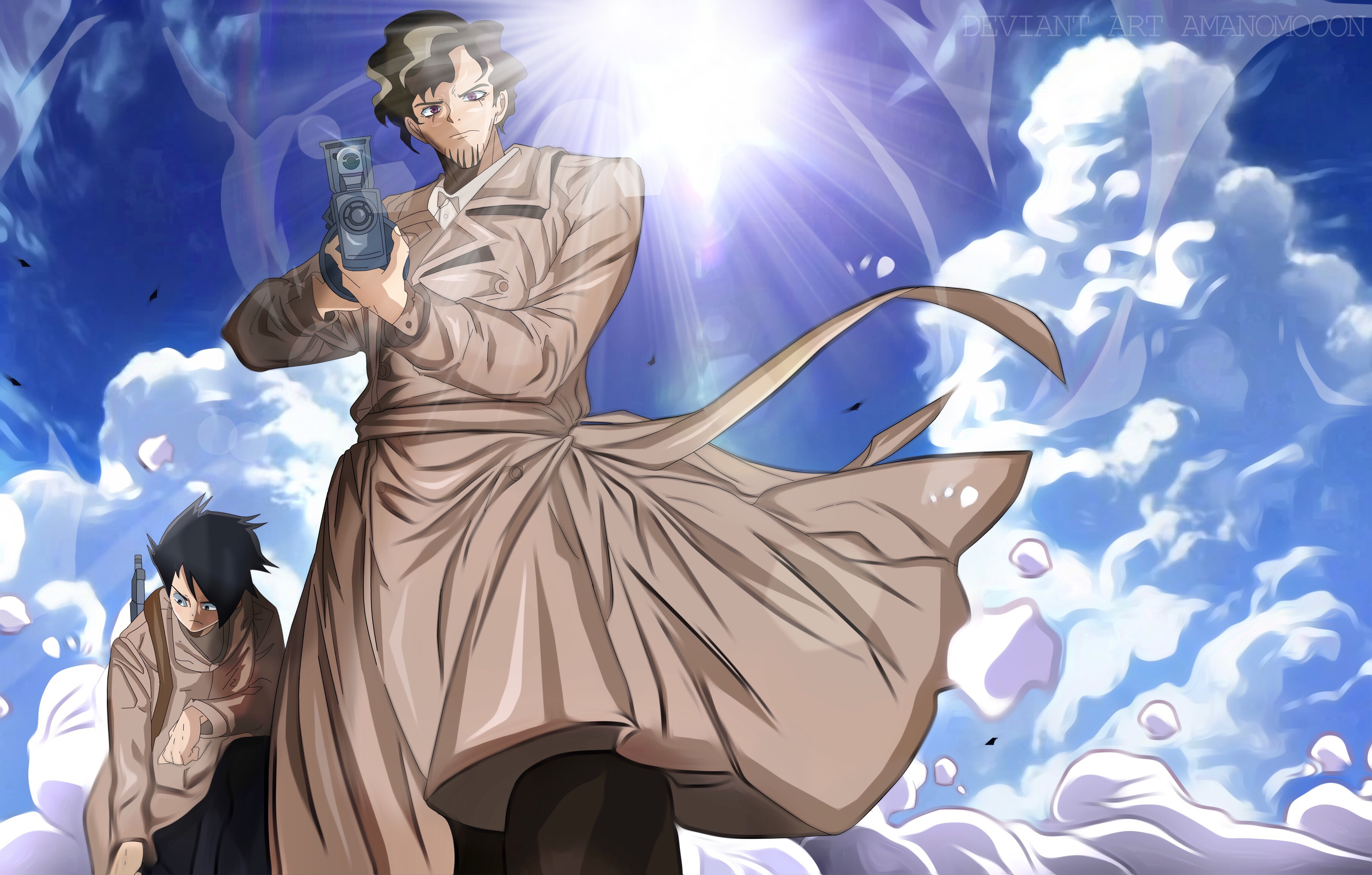 Ray from The Promised Neverland with a man holding a camera HD Wallpaper
