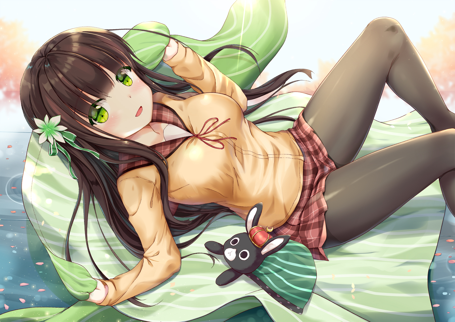 Chiya Ujimatsu lying down with a plush toy HD Wallpaper
