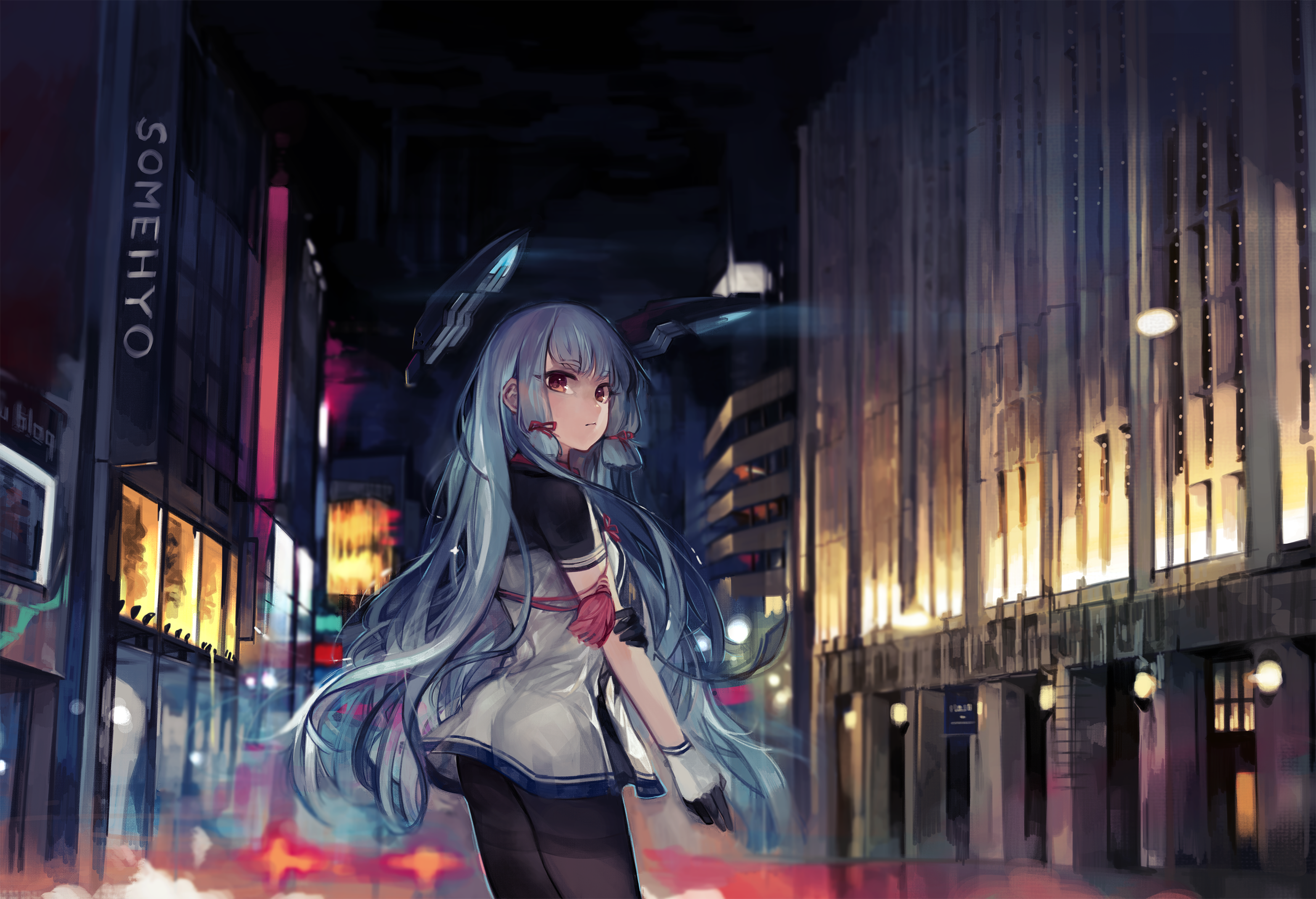Murakumo from Kancolle in a City at Night HD Wallpaper