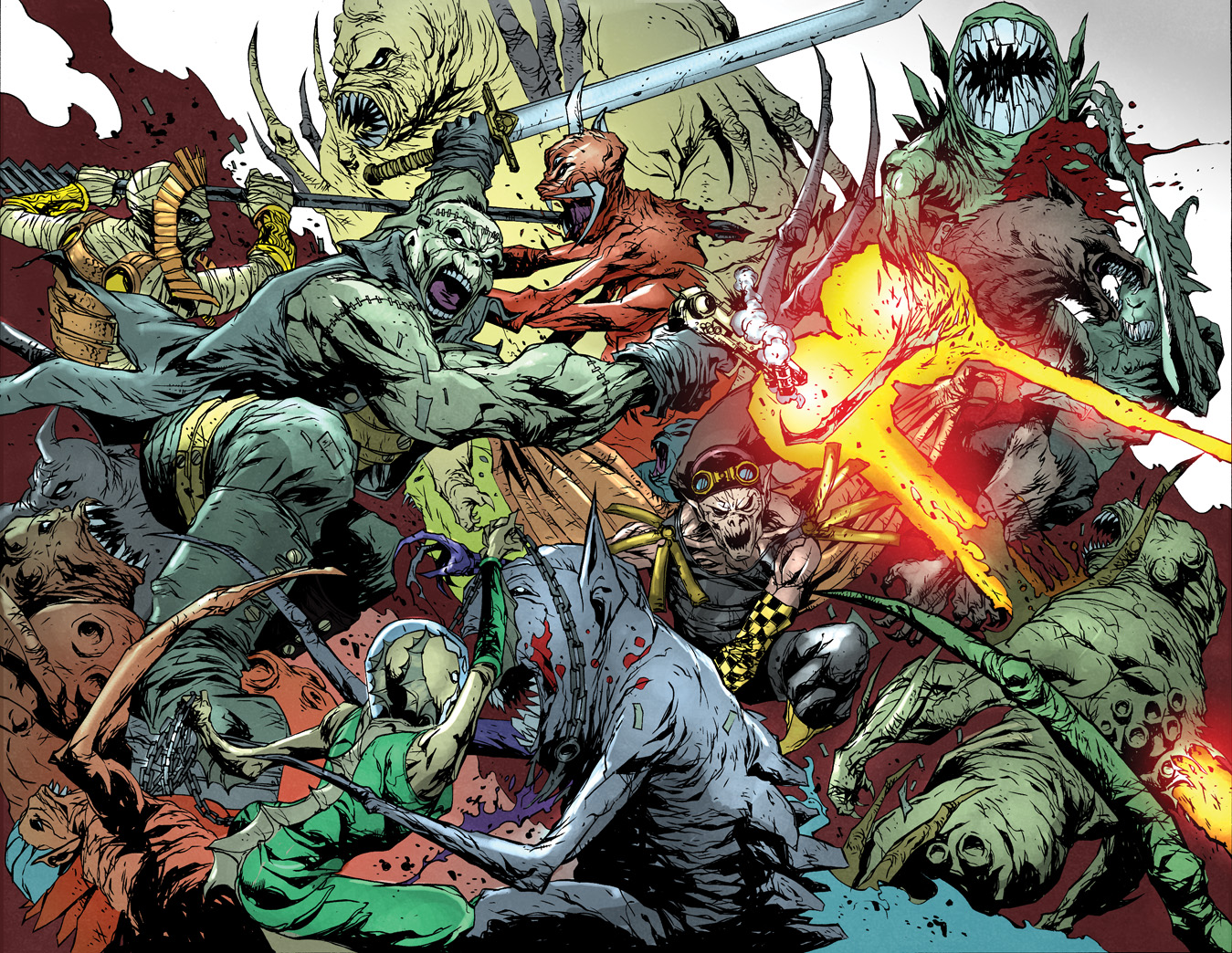 Frankenstein and monsters fighting HD Wallpaper