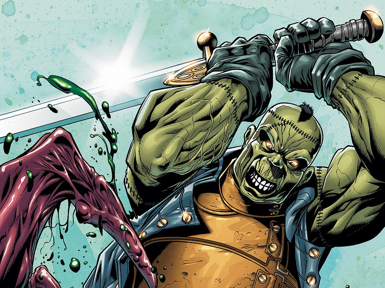 Frankenstein fighting a creature HD Wallpaper