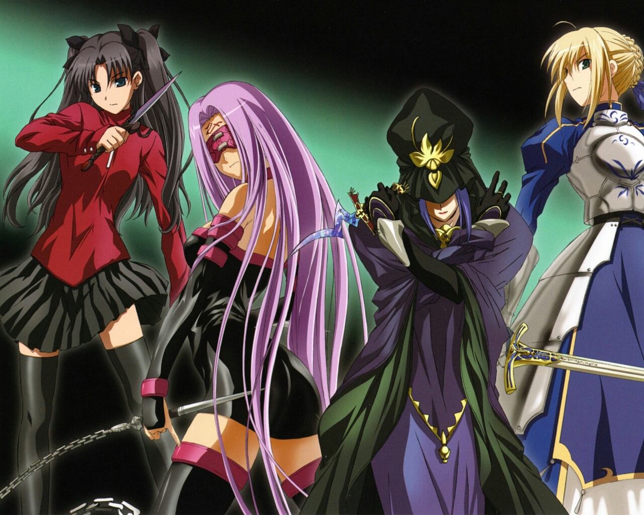 Rin Tohsaka, Medusa, Caster, and Saber from Fate/Stay Night HD Wallpaper