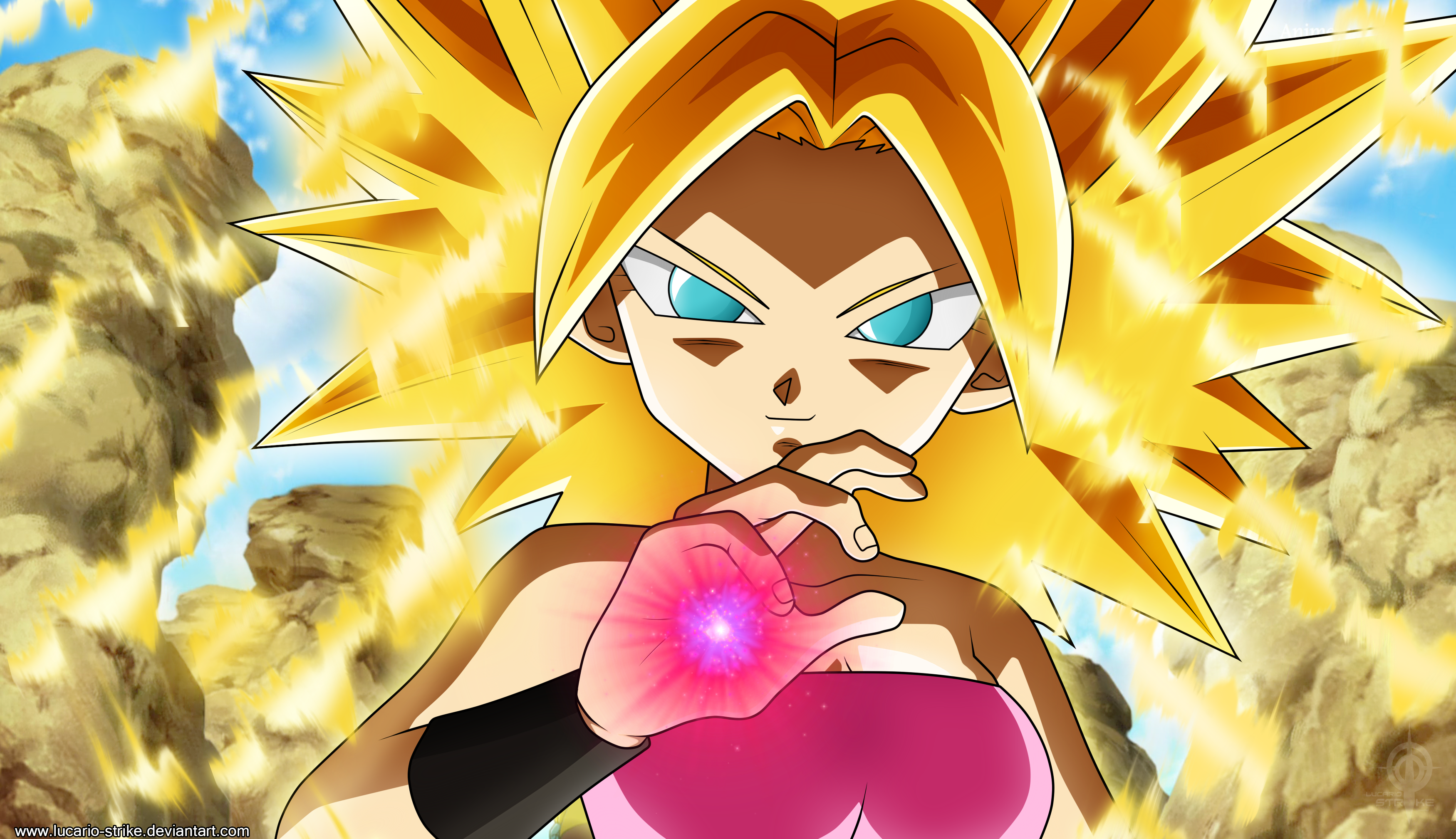 Caulifla from Dragon Ball charging energy HD Wallpaper