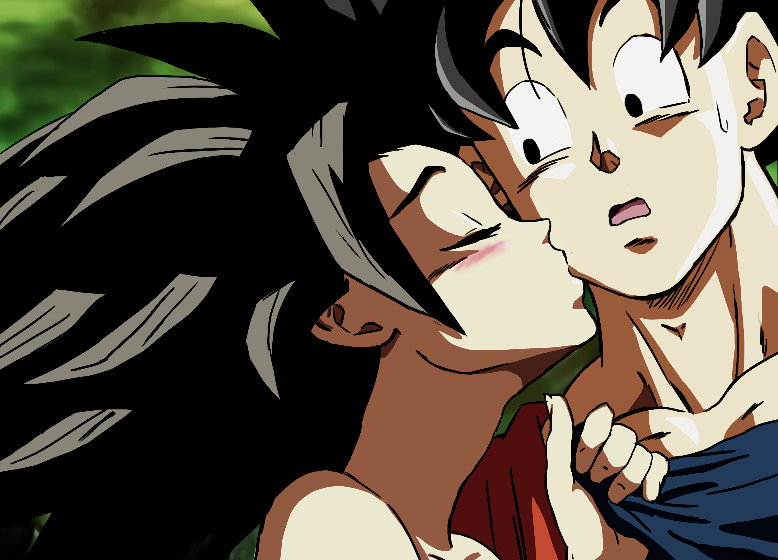 Caulifla kissing Goku from Dragon Ball HD Wallpaper