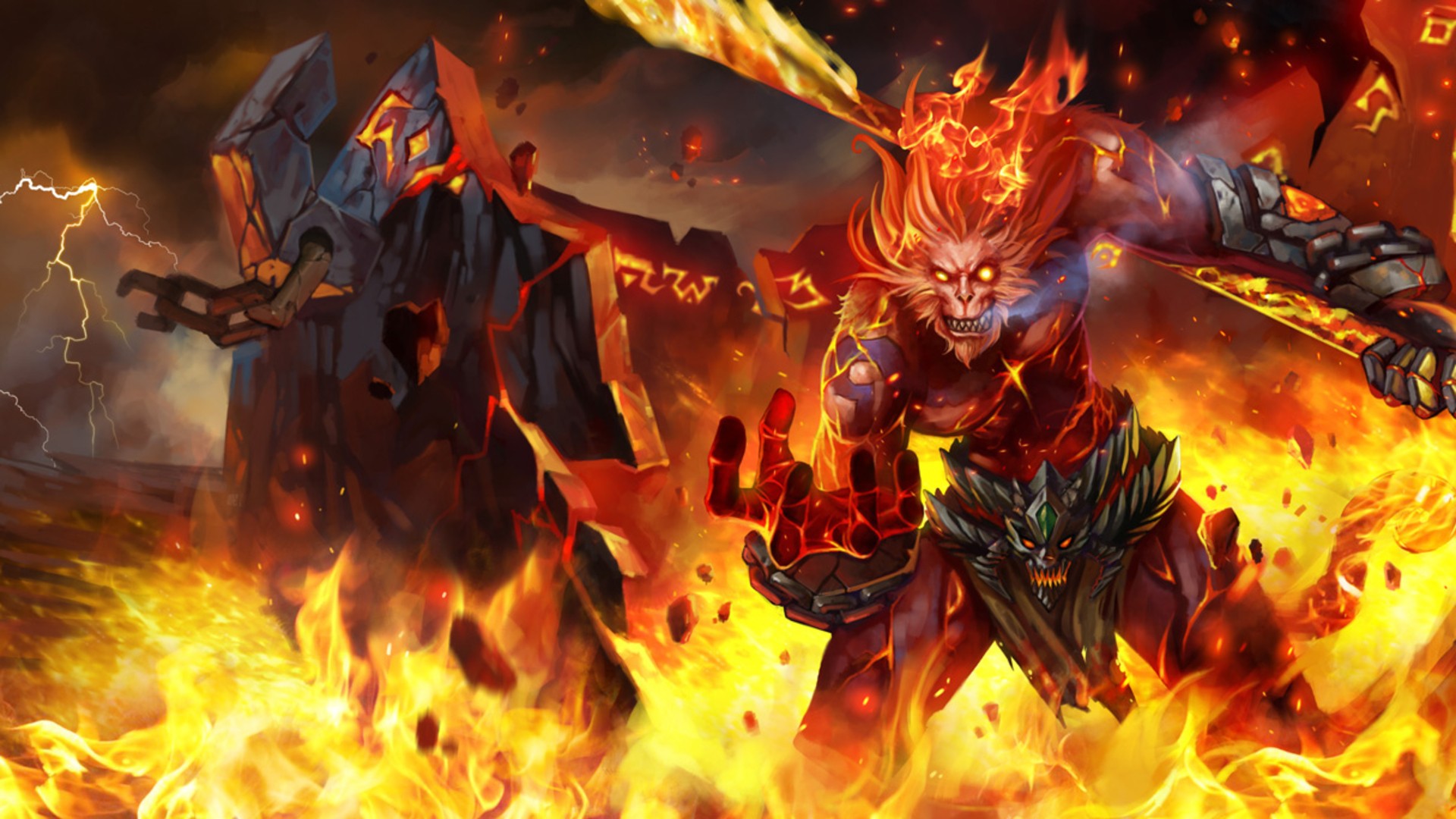 Wukong from League of Legends in a fiery battle HD Wallpaper