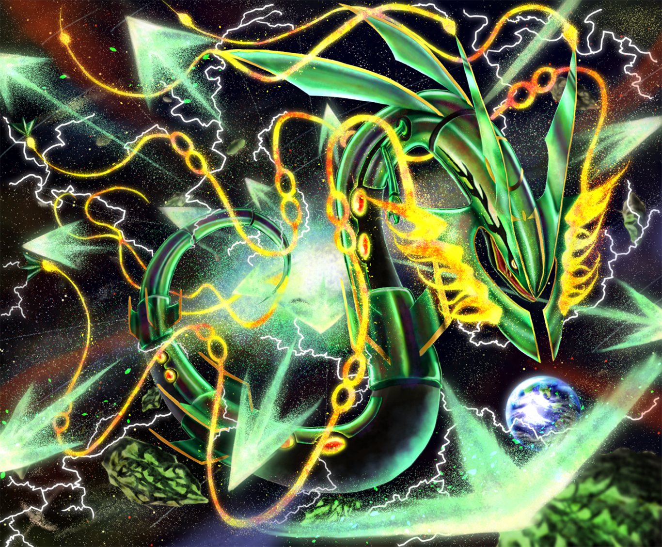 Rayquaza in Space with Earth HD Wallpaper
