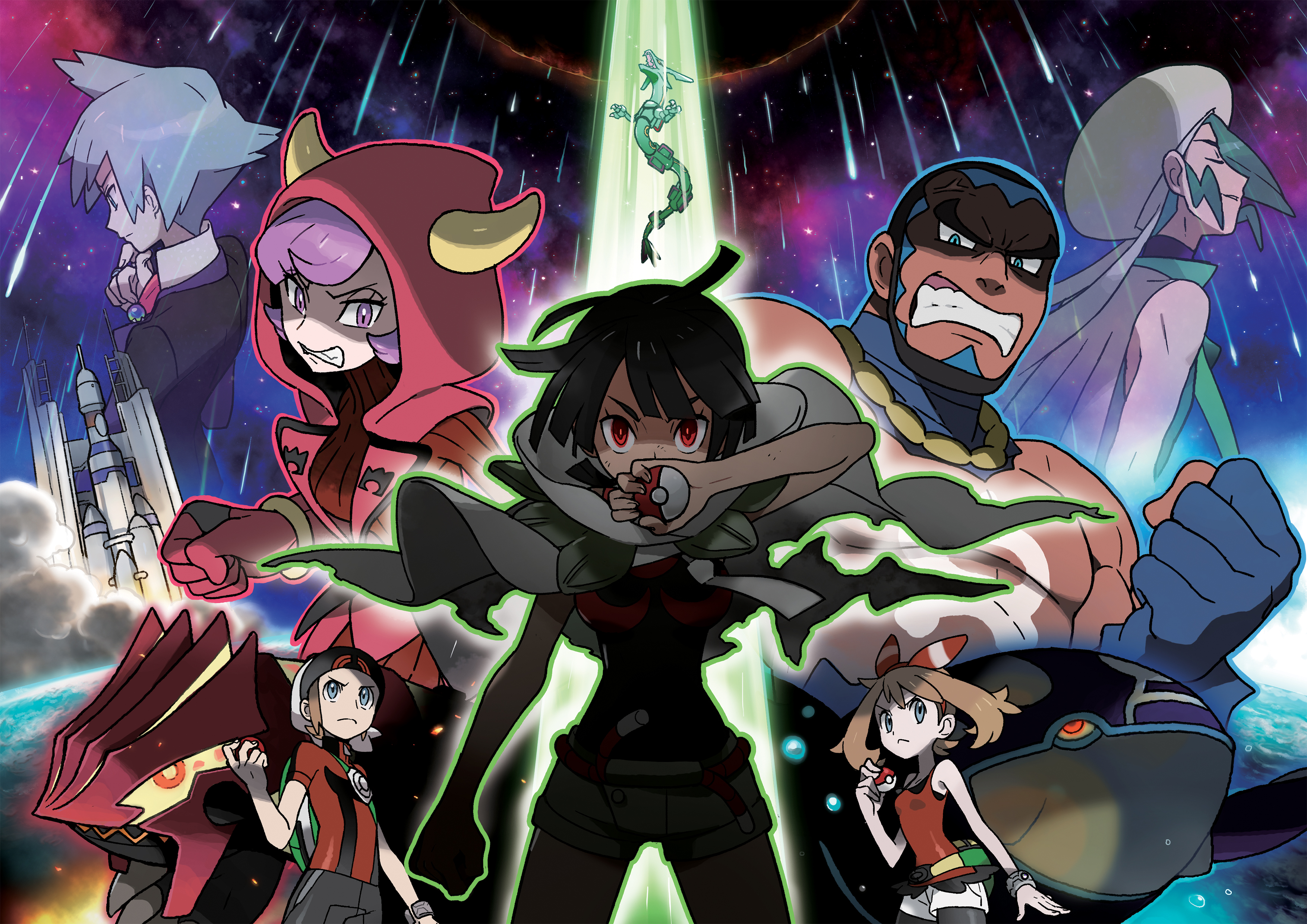 Characters from Pokemon with Rayquaza HD Wallpaper
