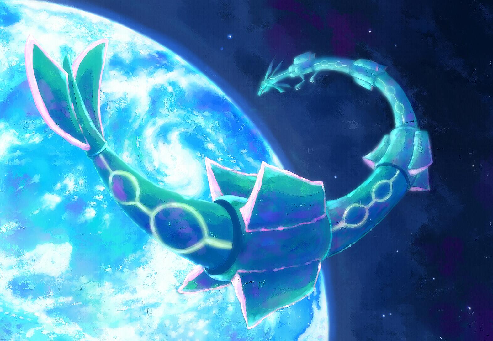 Rayquaza in front of a planet HD Wallpaper
