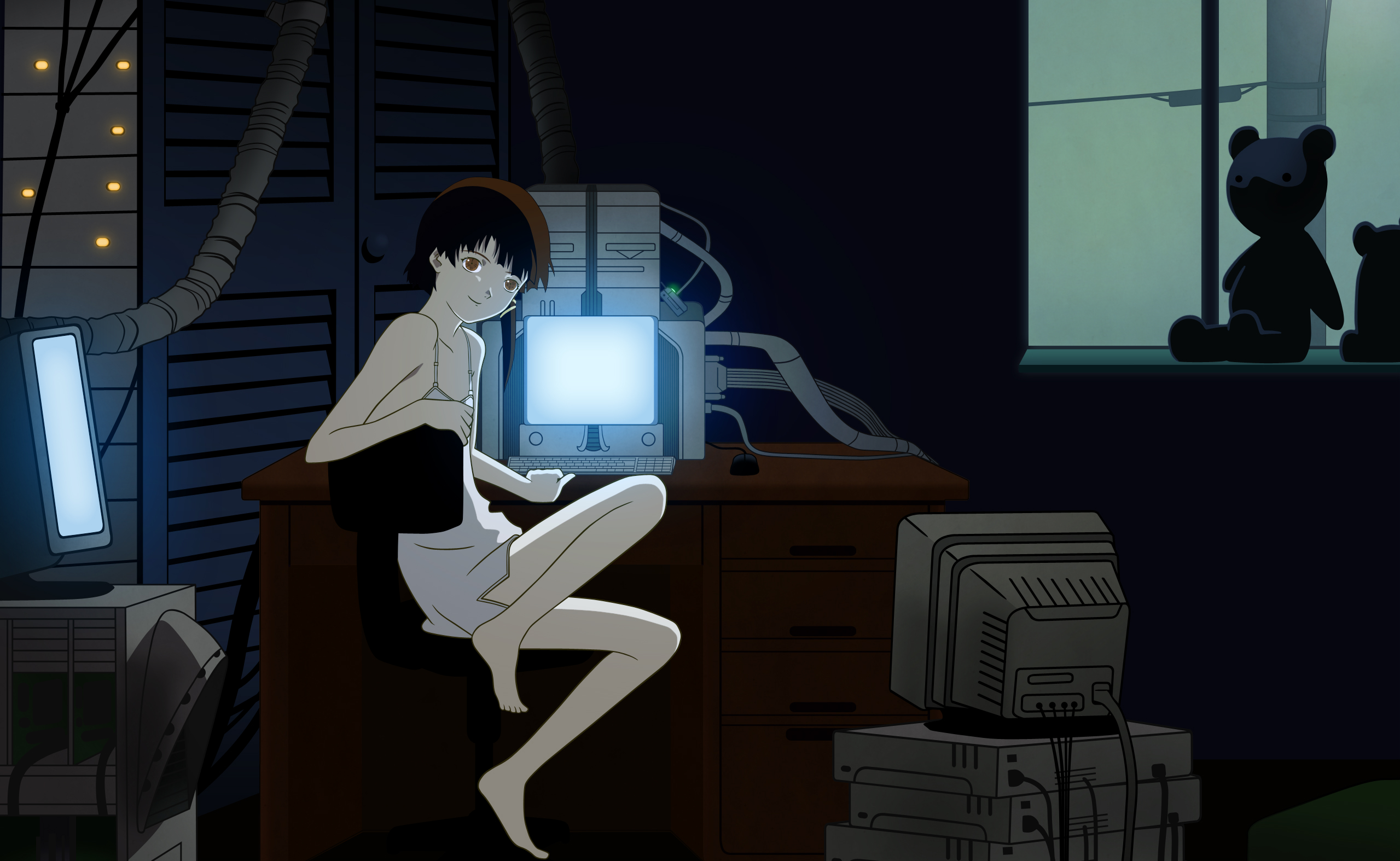 Lain Iwakura with computers HD Wallpaper