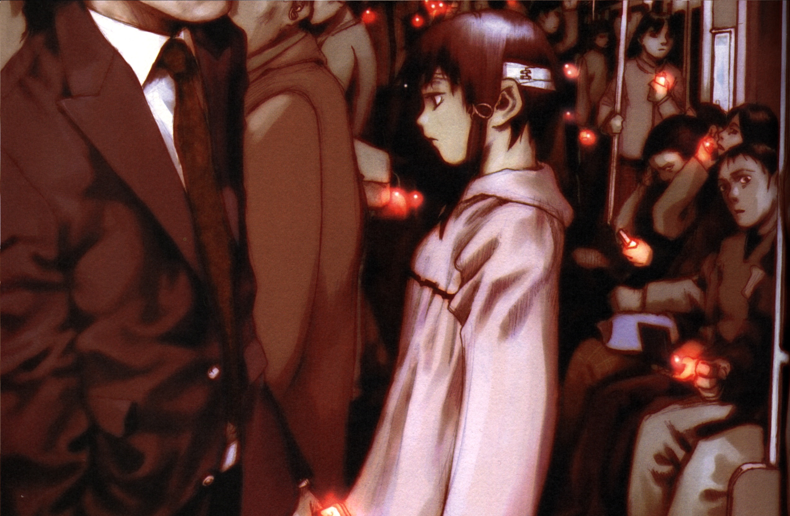 Lain Iwakura on a crowded train HD Wallpaper