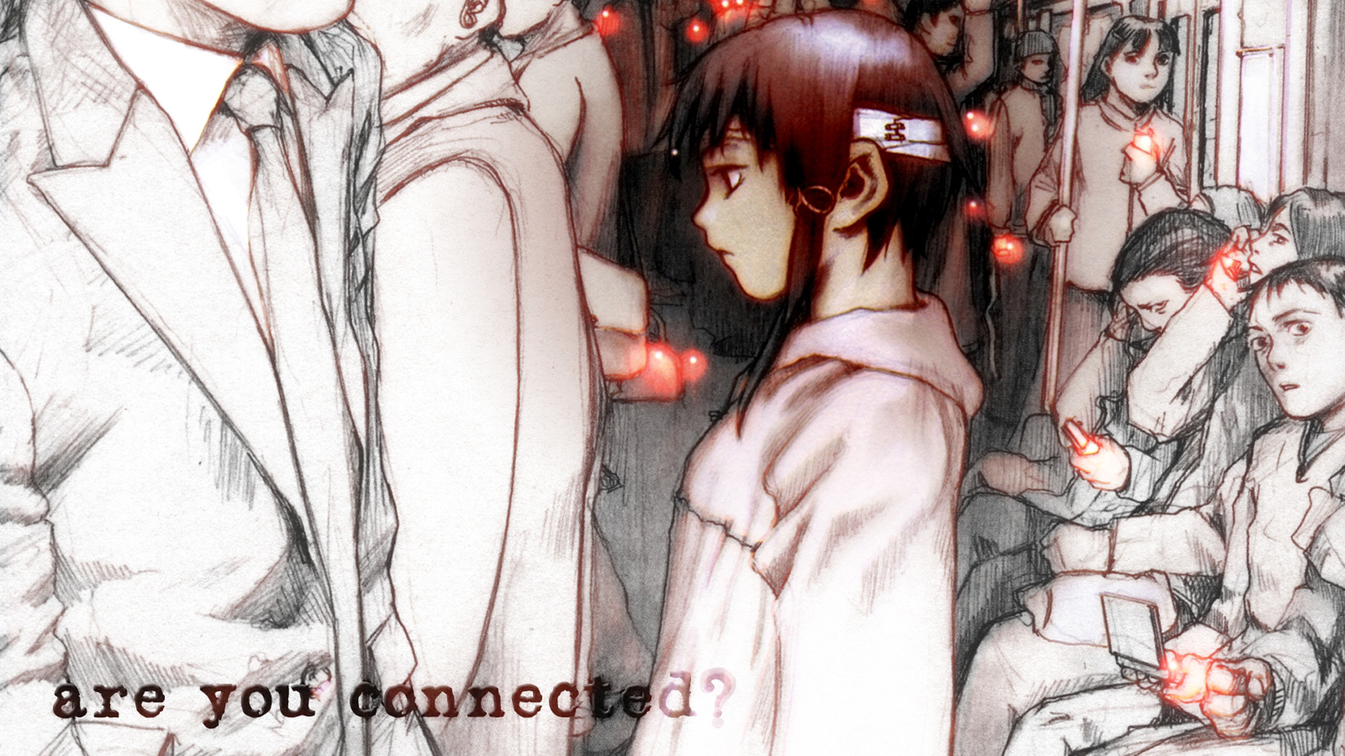 Lain Iwakura on a crowded train HD Wallpaper
