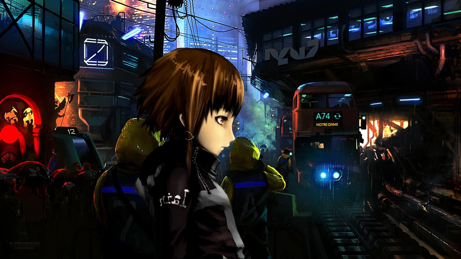 Lain Iwakura in a Cyberpunk City HD Wallpaper