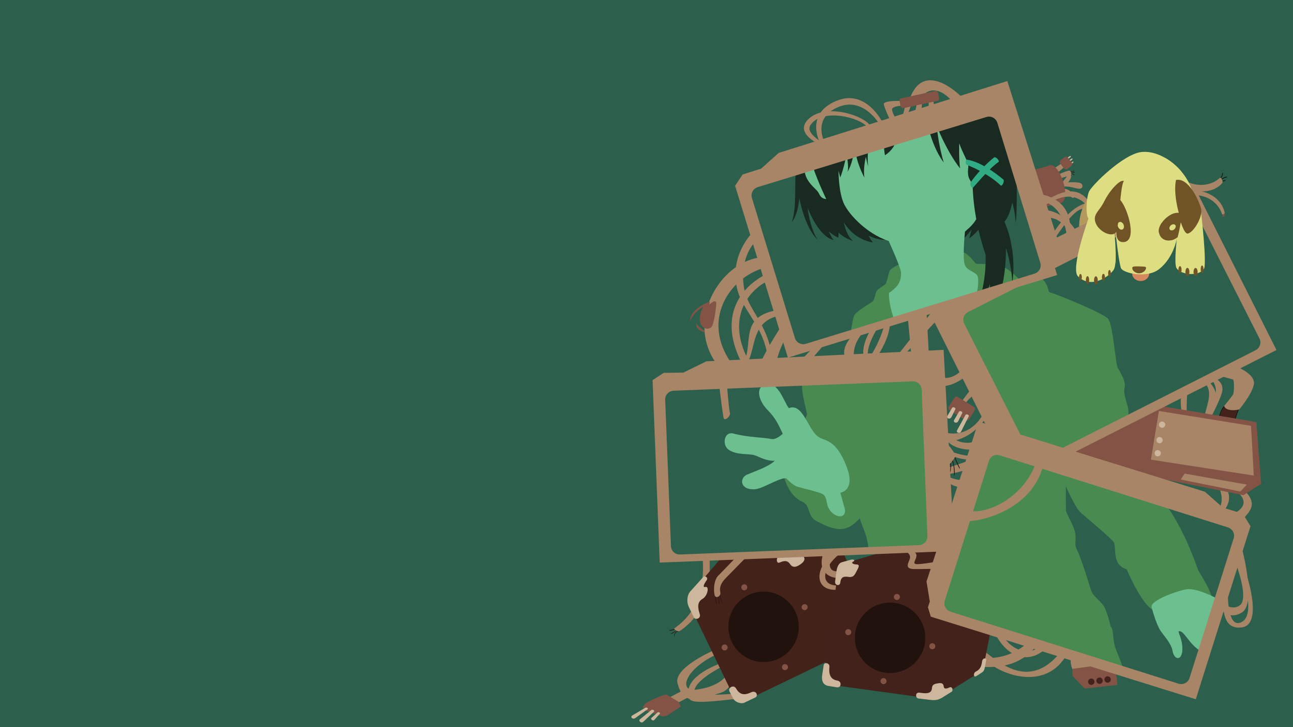 Lain Iwakura surrounded by monitors HD Wallpaper