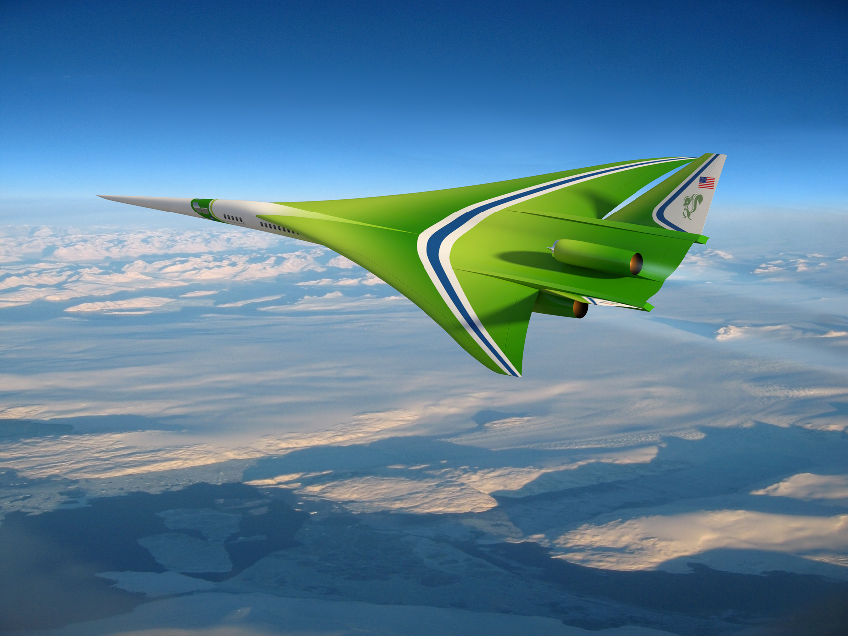 Green Supersonic Aircraft Flying Over Clouds HD Wallpaper