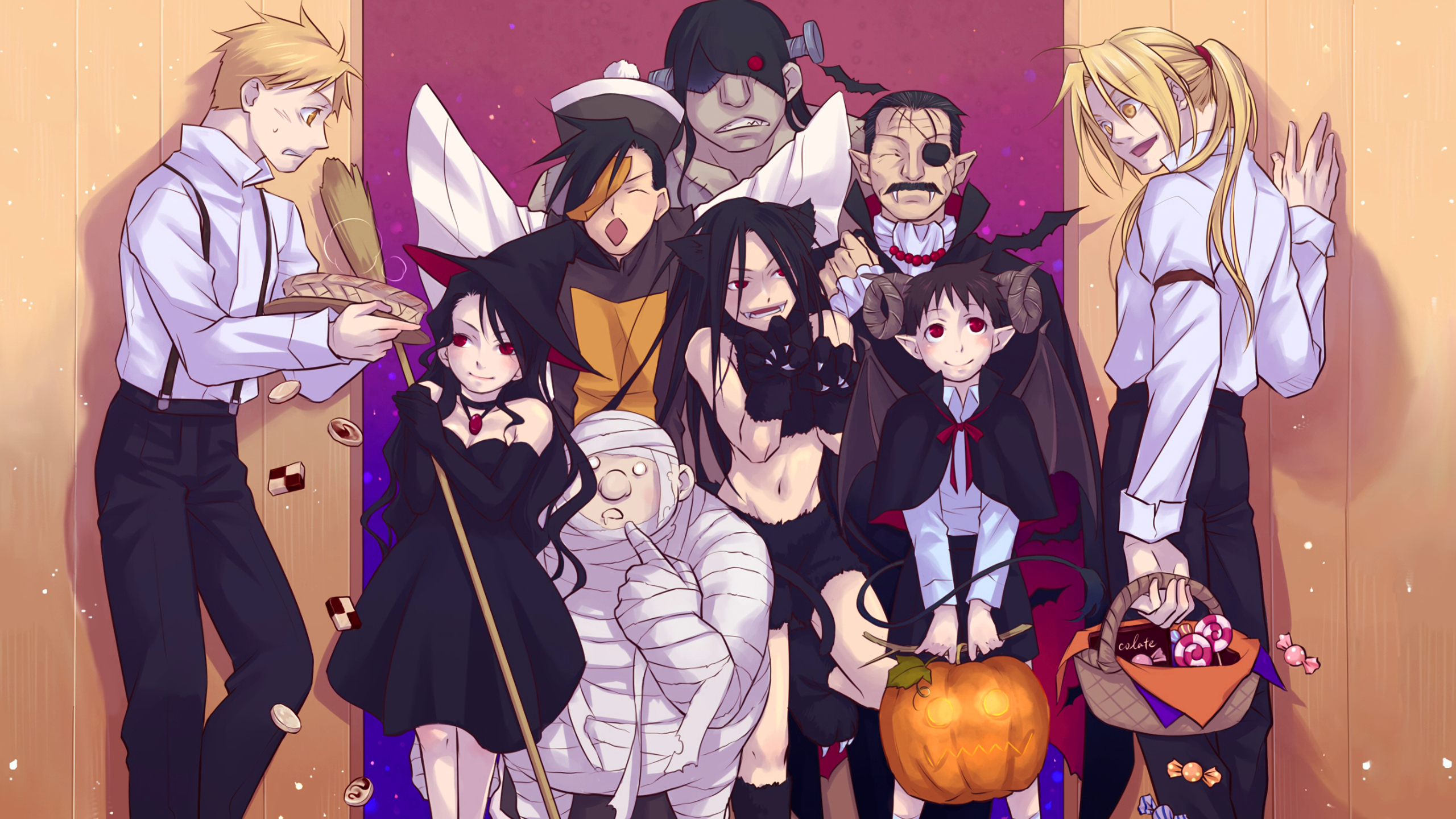 Fullmetal Alchemist characters in Halloween costumes HD Wallpaper