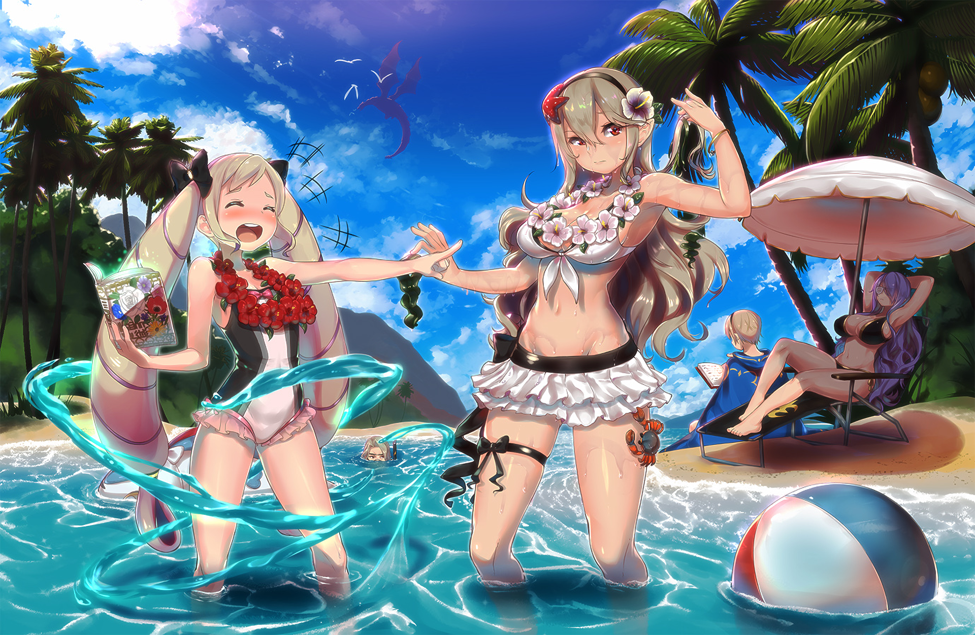 Camilla and Corrin from Fire Emblem on a beach HD Wallpaper