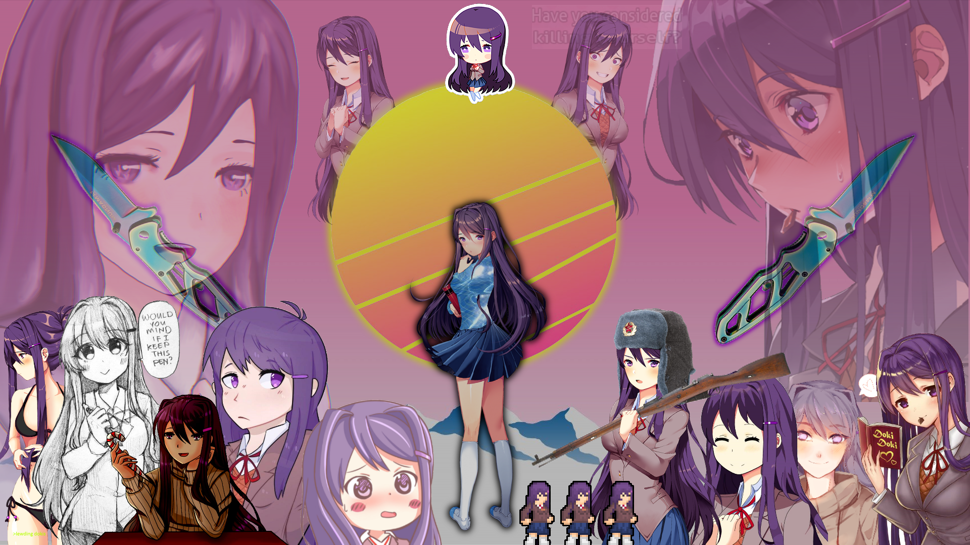 Yuri from Doki Doki Literature Club! with knives HD Wallpaper
