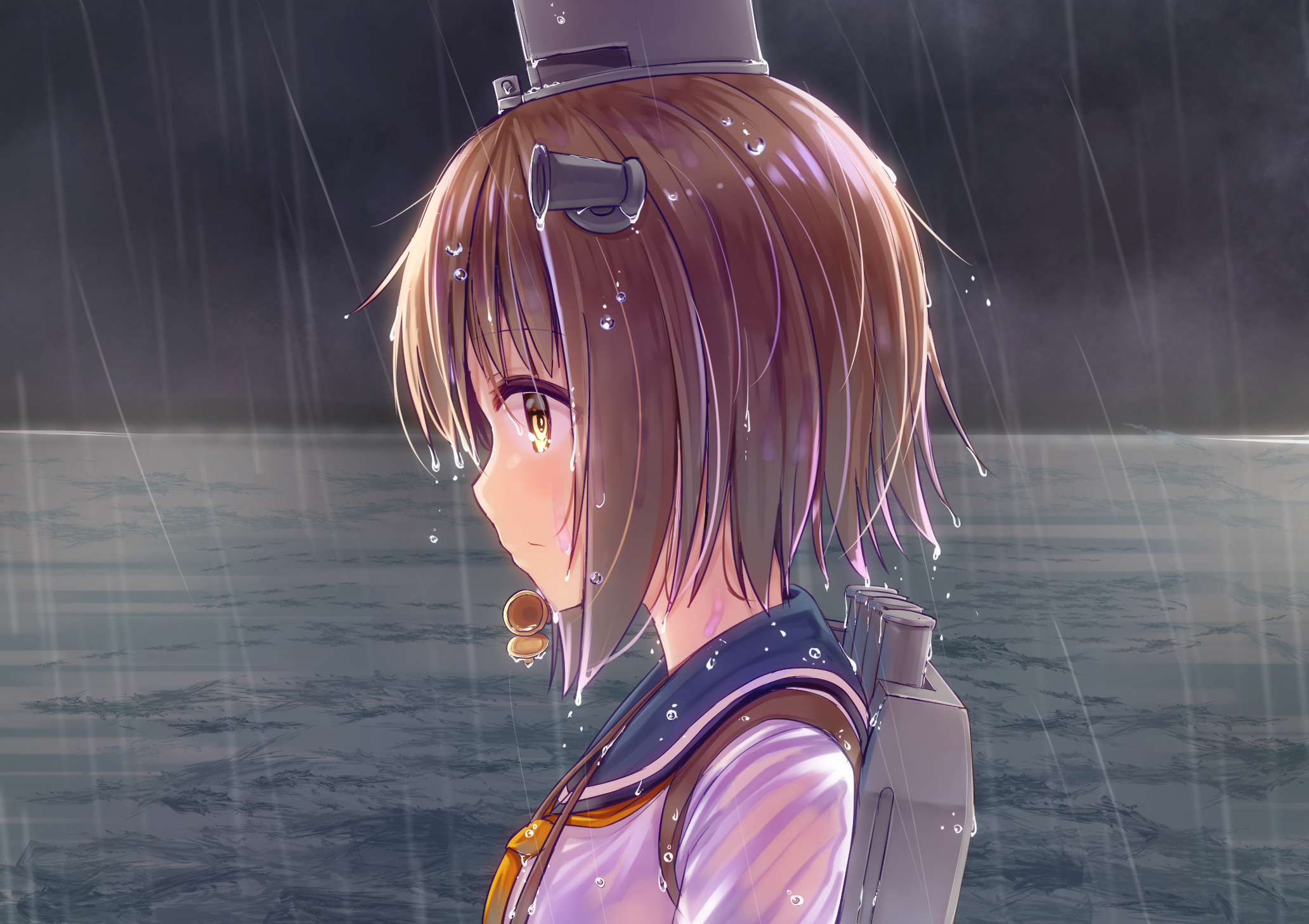 Yukikaze from Kantai Collection in the rain HD Wallpaper