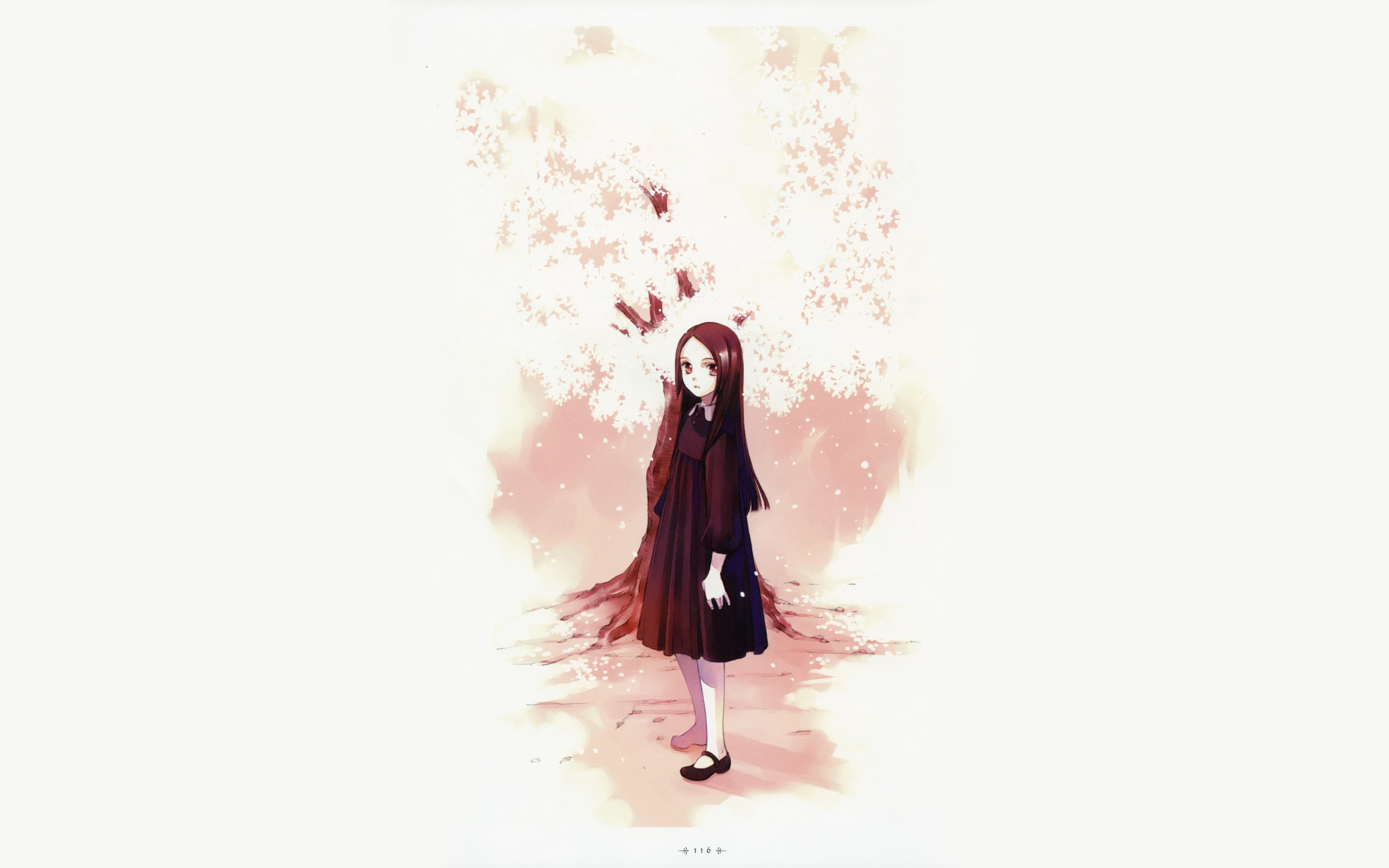 Misora Haruki under a blooming tree HD Wallpaper