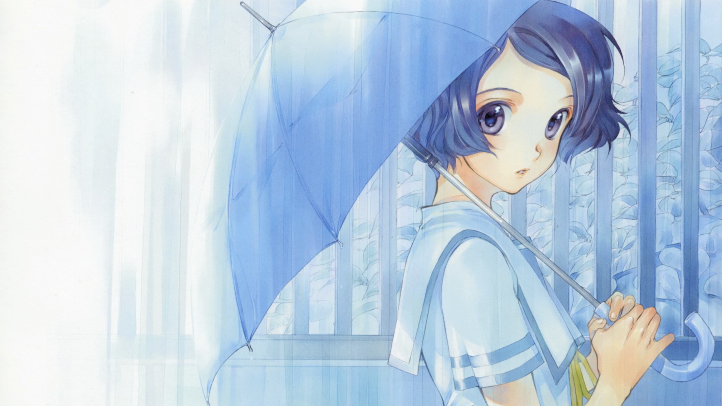 Misora Haruki with Umbrella in the Rain HD Wallpaper