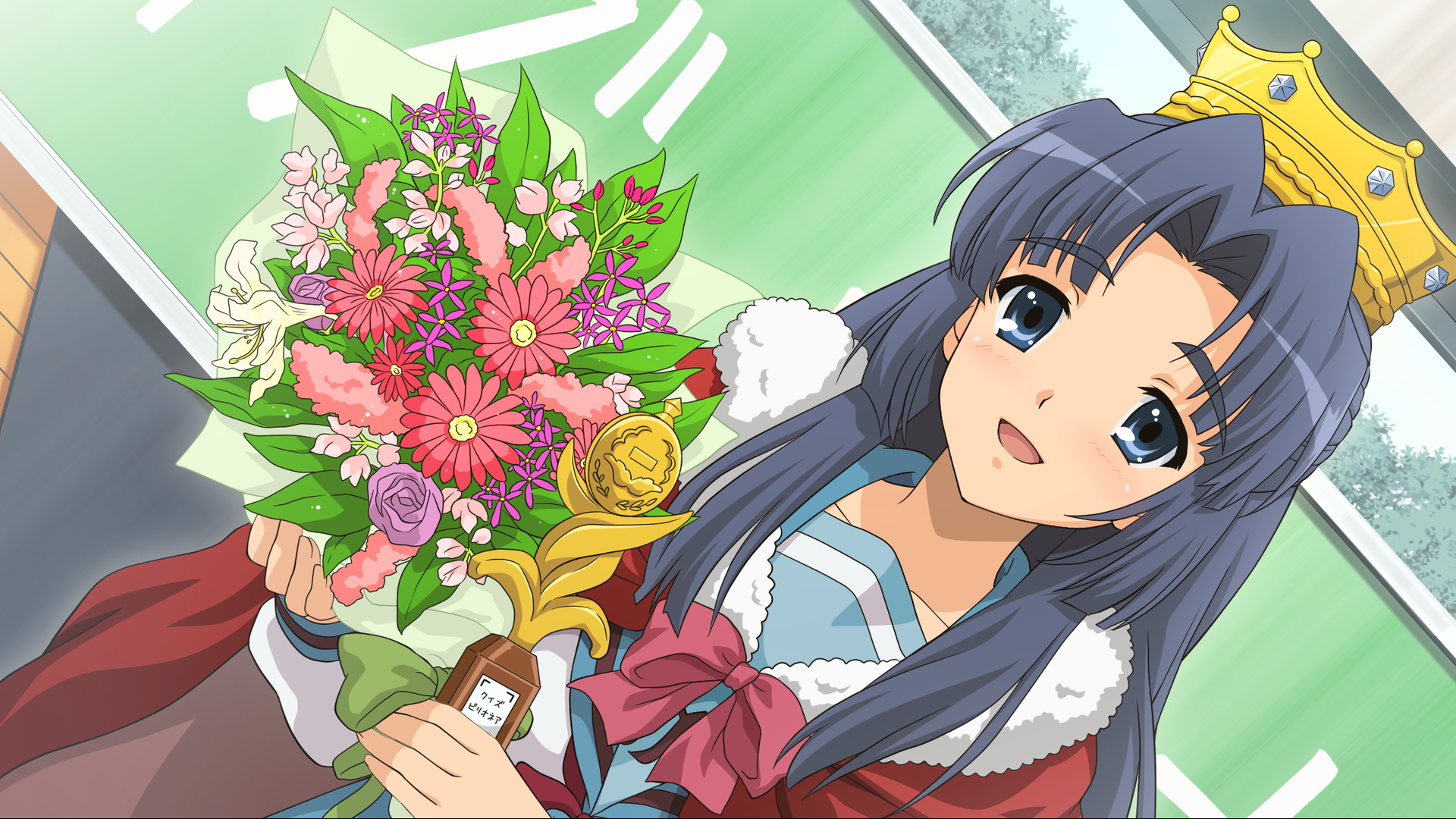 Ryōko Asakura wearing a crown holding flowers HD Wallpaper