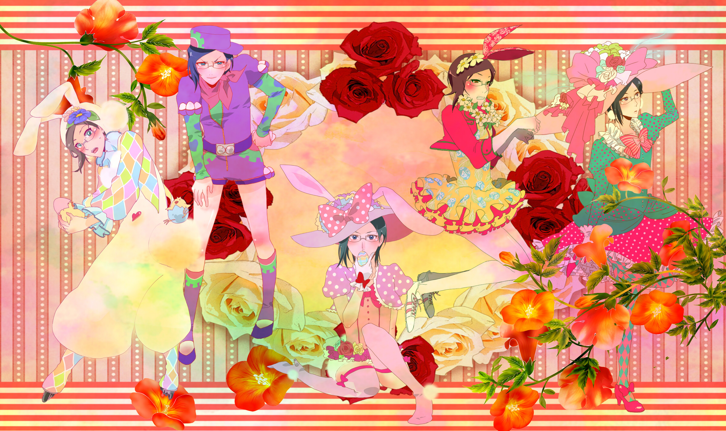 Five girls in Alice in Wonderland-inspired outfits with flowers HD Wallpaper