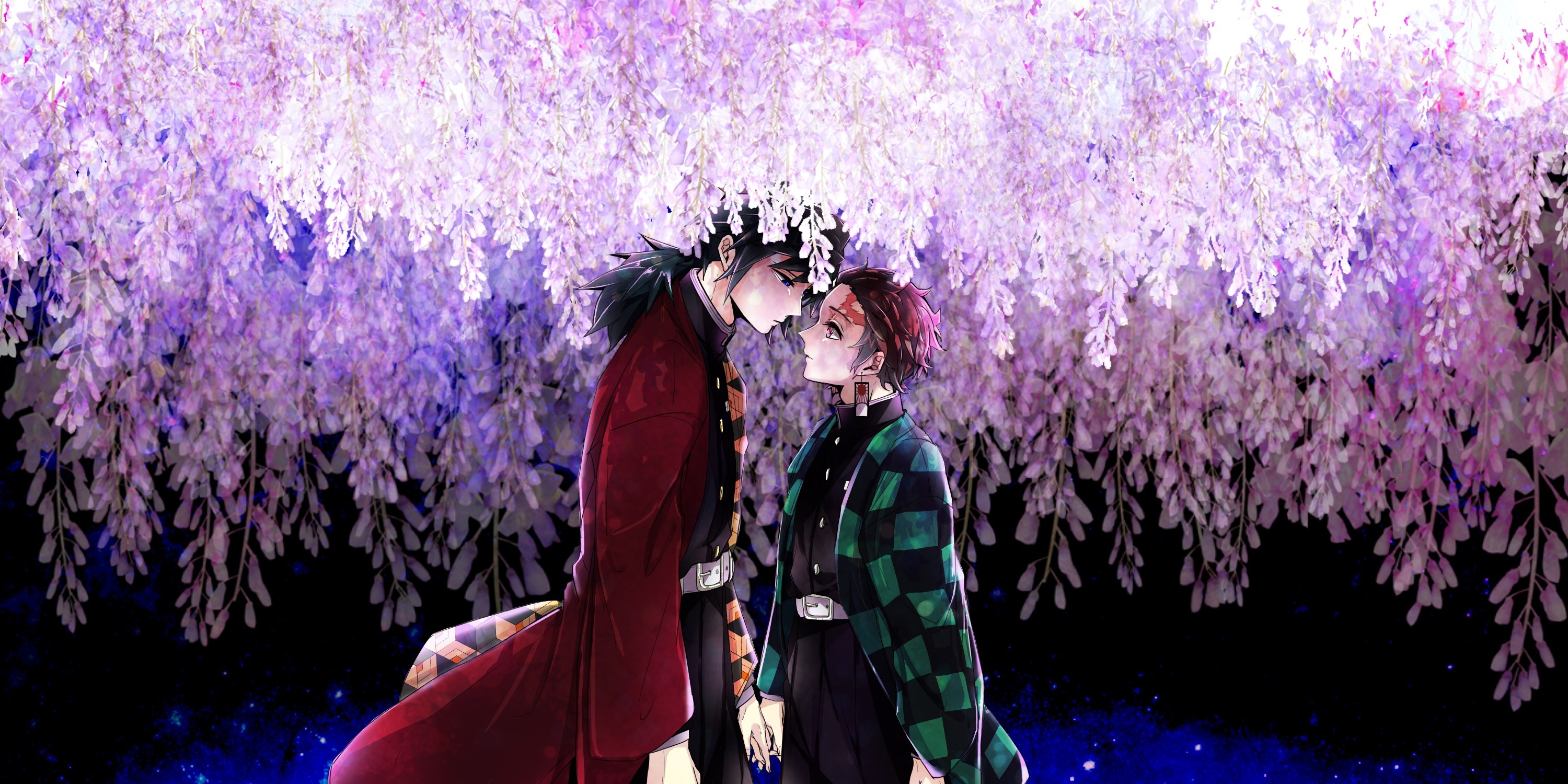 Giyuu Tomioka Under Cascading Purple Blossoms HD Wallpaper