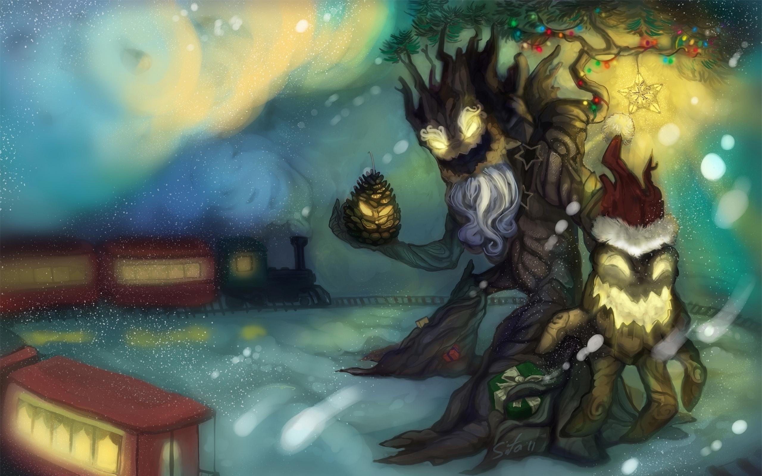 Maokai from League of Legends with Christmas theme HD Wallpaper