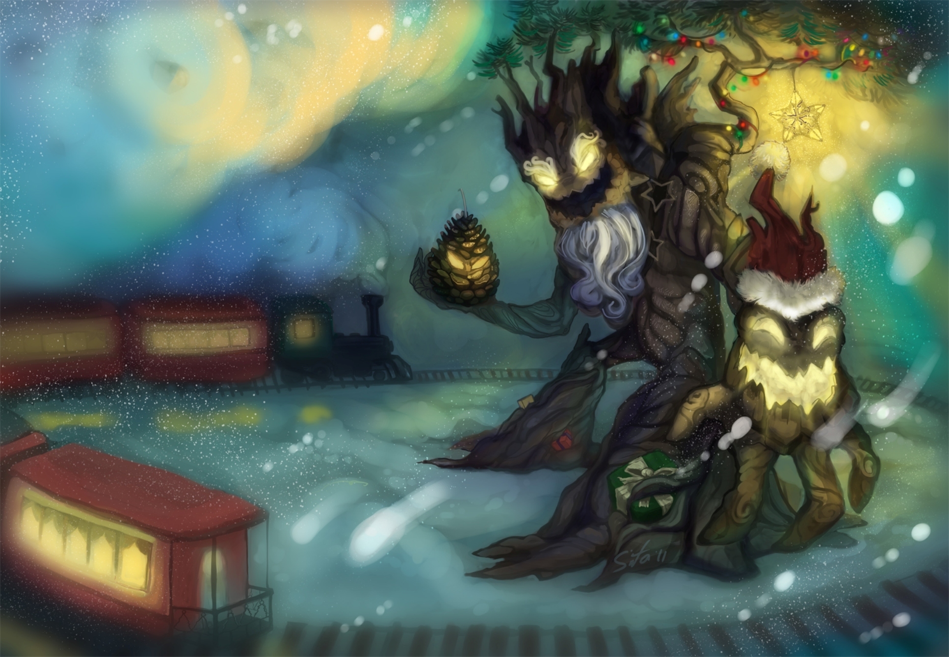 Maokai from League of Legends in a winter scene HD Wallpaper