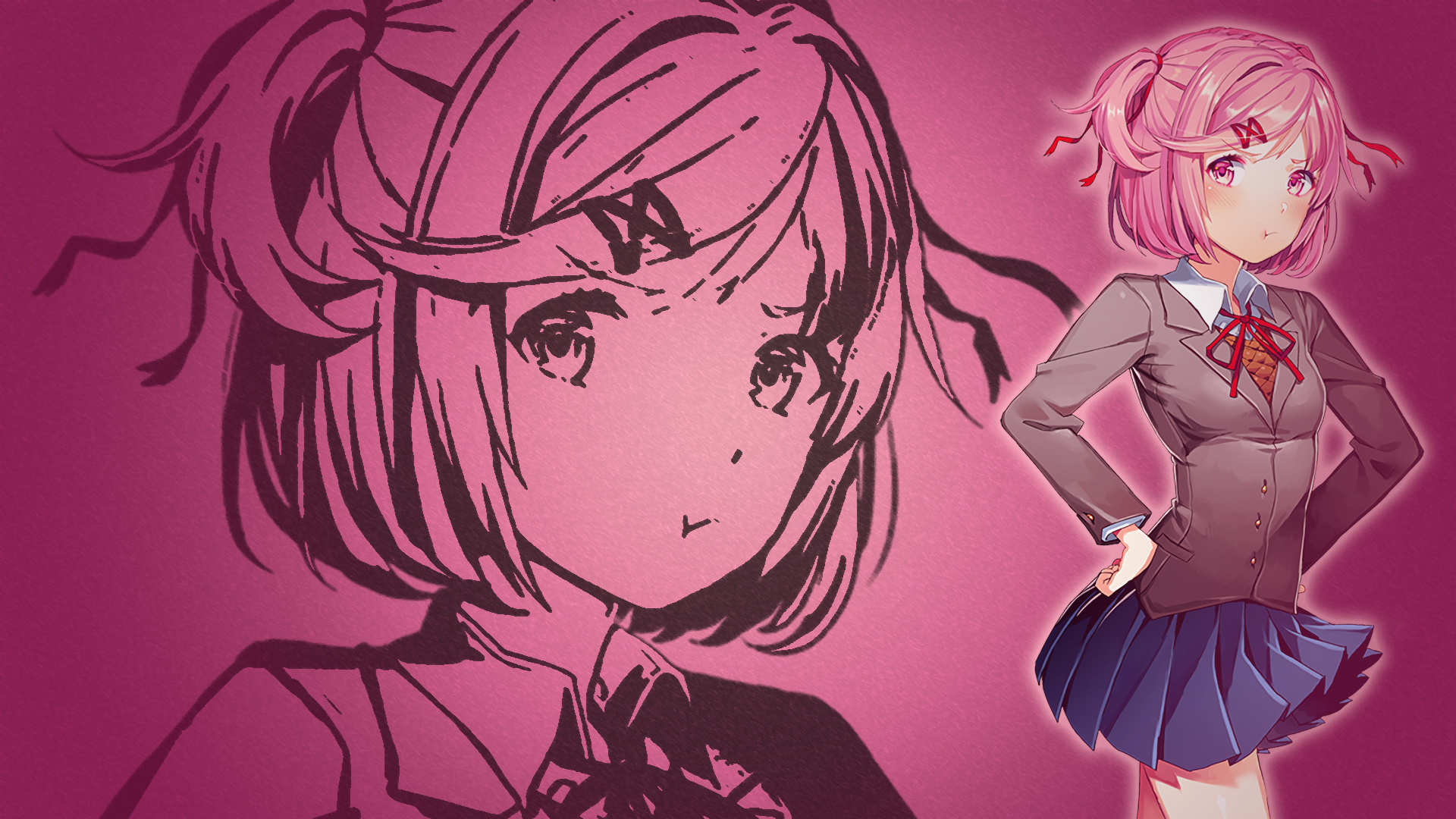 Natsuki from Doki Doki Literature Club! with sketch HD Wallpaper