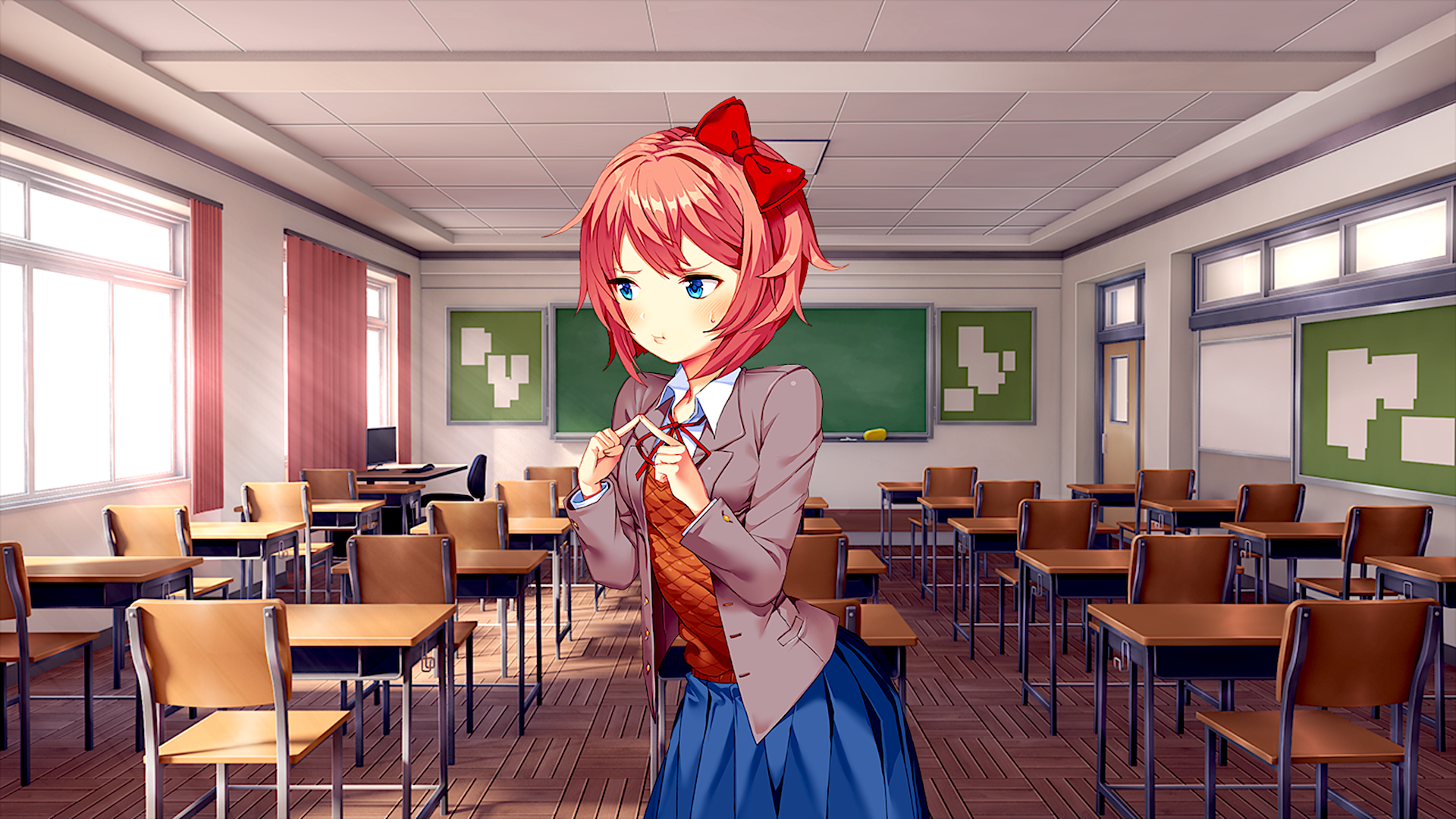 Sayori from Doki Doki Literature Club! in a classroom HD Wallpaper