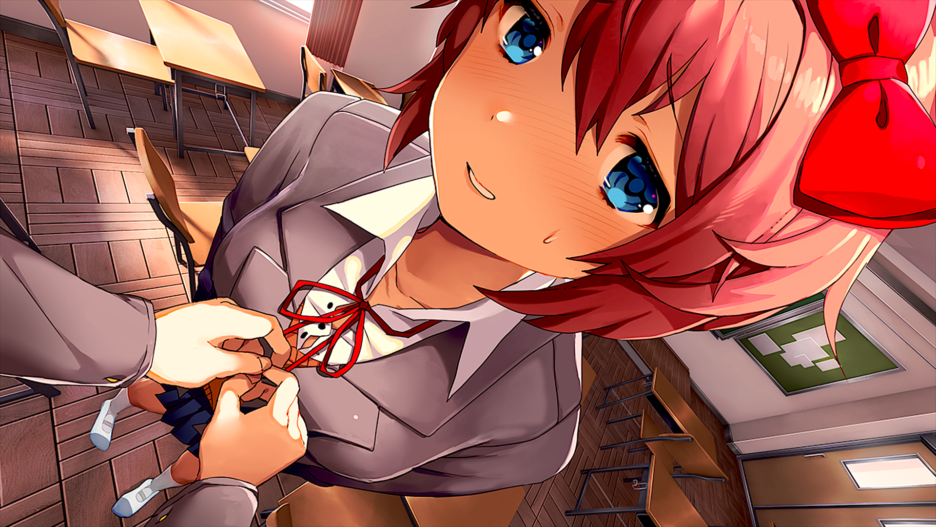 Sayori from Doki Doki Literature Club! in a classroom HD Wallpaper