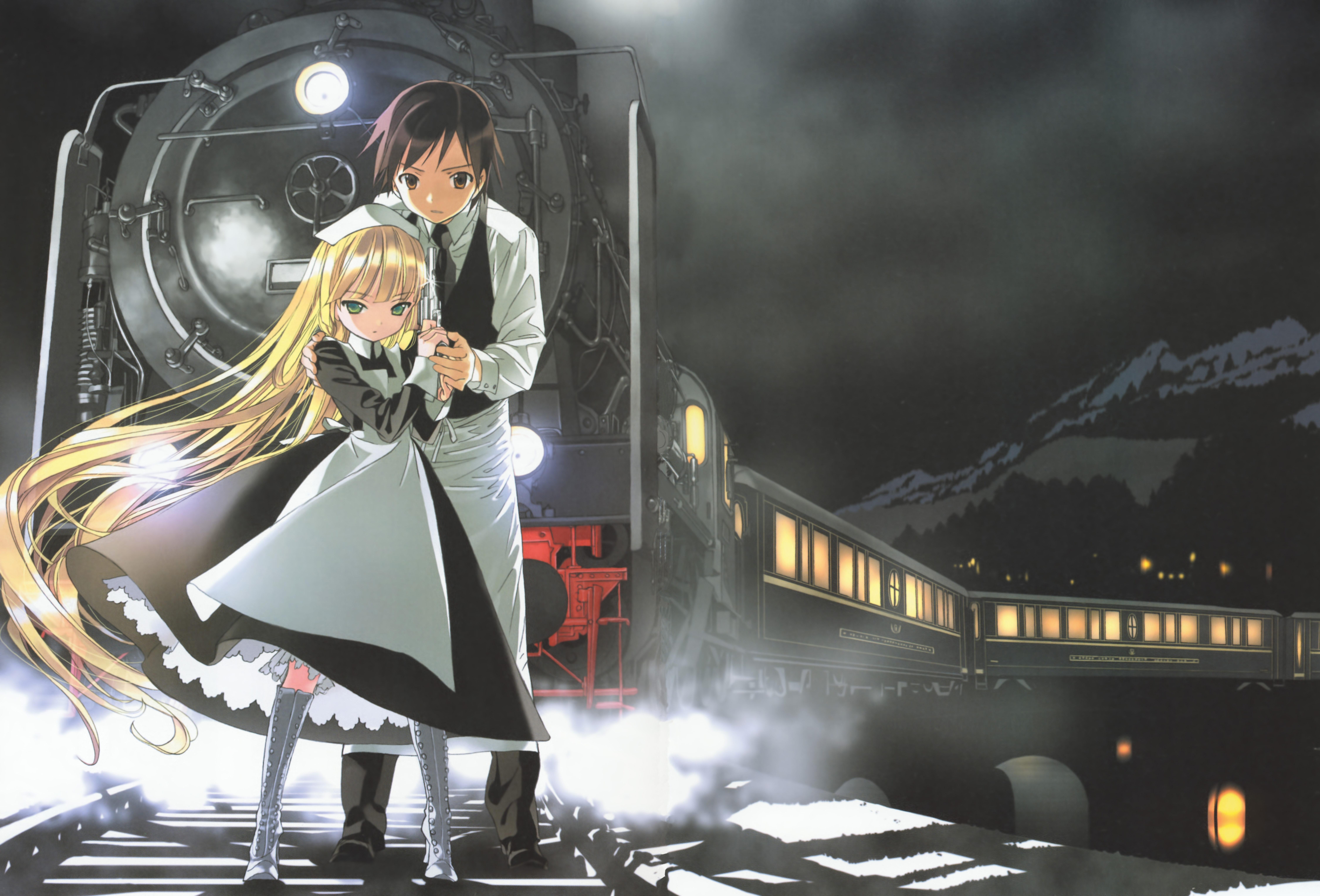 Victorique de Blois and Kazuya Kujo with a train HD Wallpaper